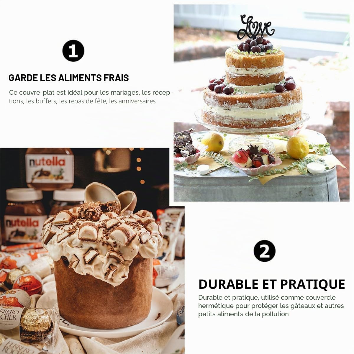 Besportble Cloche À GâTeau En Verre Transparent 9.37In DôMe De GâTeau Protection Anti-PoussièRe Couvercle Alimentaire Pour Desserts Cuisine Maison