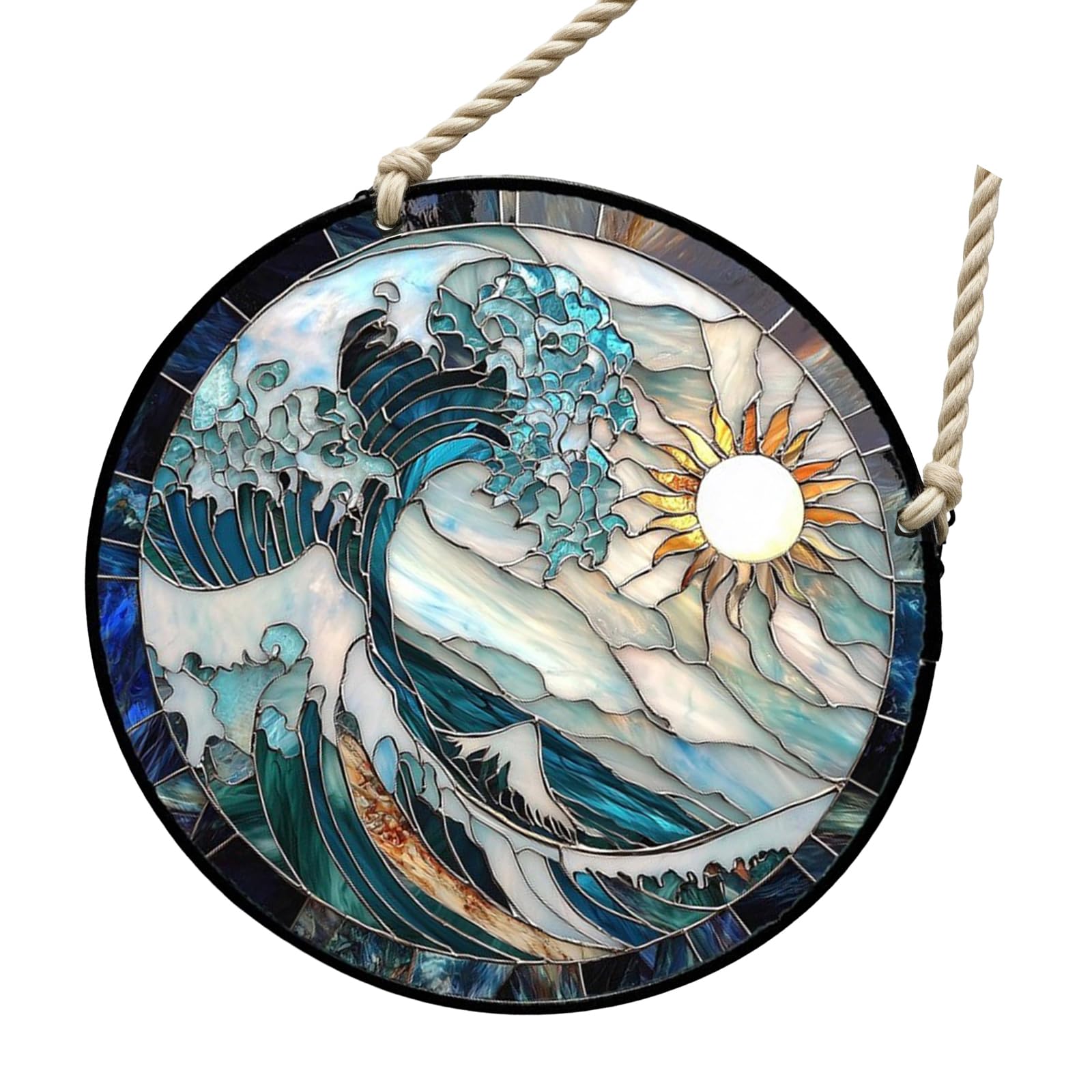 TFAOYS And White Waves Suncatchers Stained Glass Window Hanging Decor Garden Ornament Present Stained Glass Window Hanging
