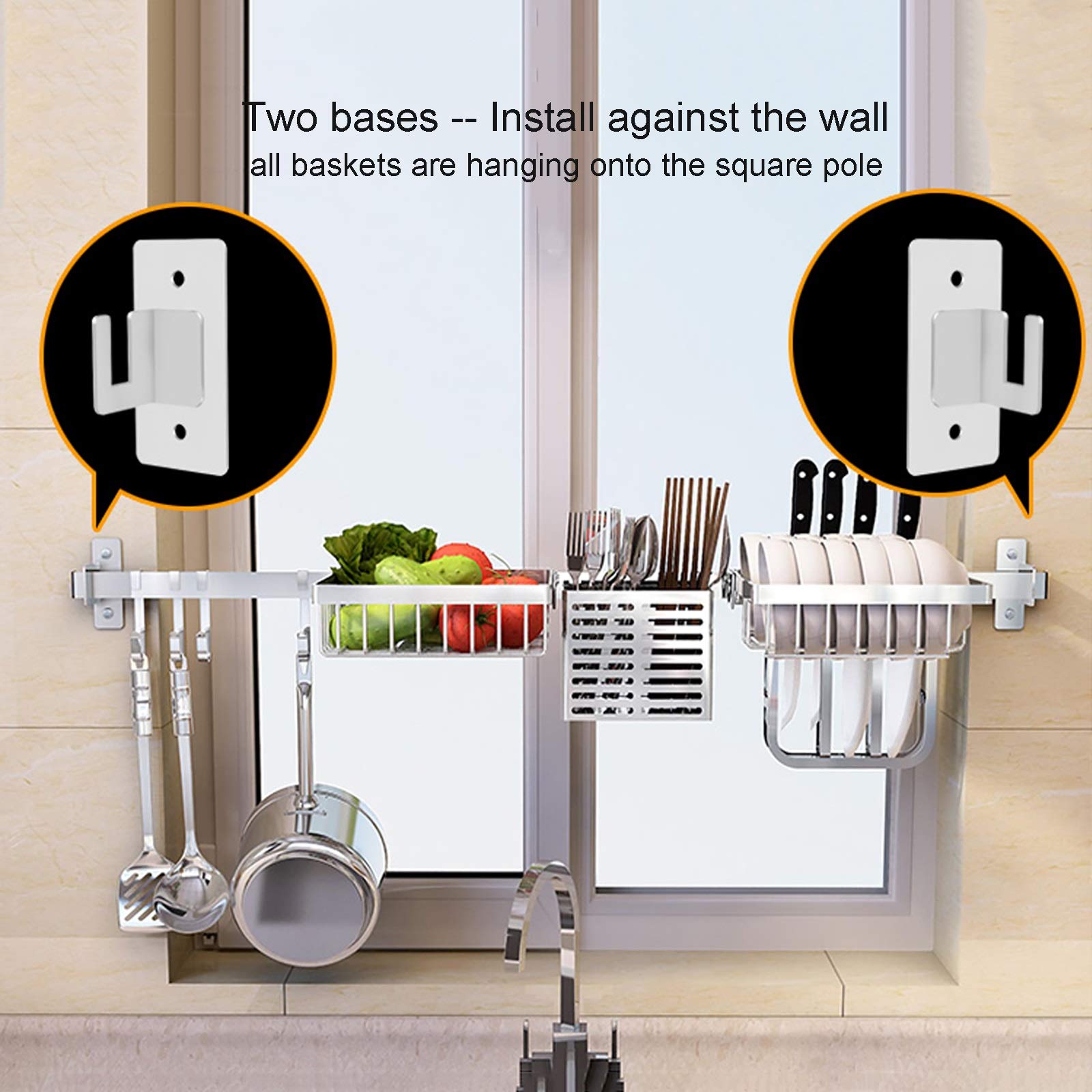 Escurridor De Platos De Acero Inoxidable 304 para Montar En La Pared, De Metal, para Cocina, Estantes De Almacenamiento para Encimera con Soporte para Cuencos,