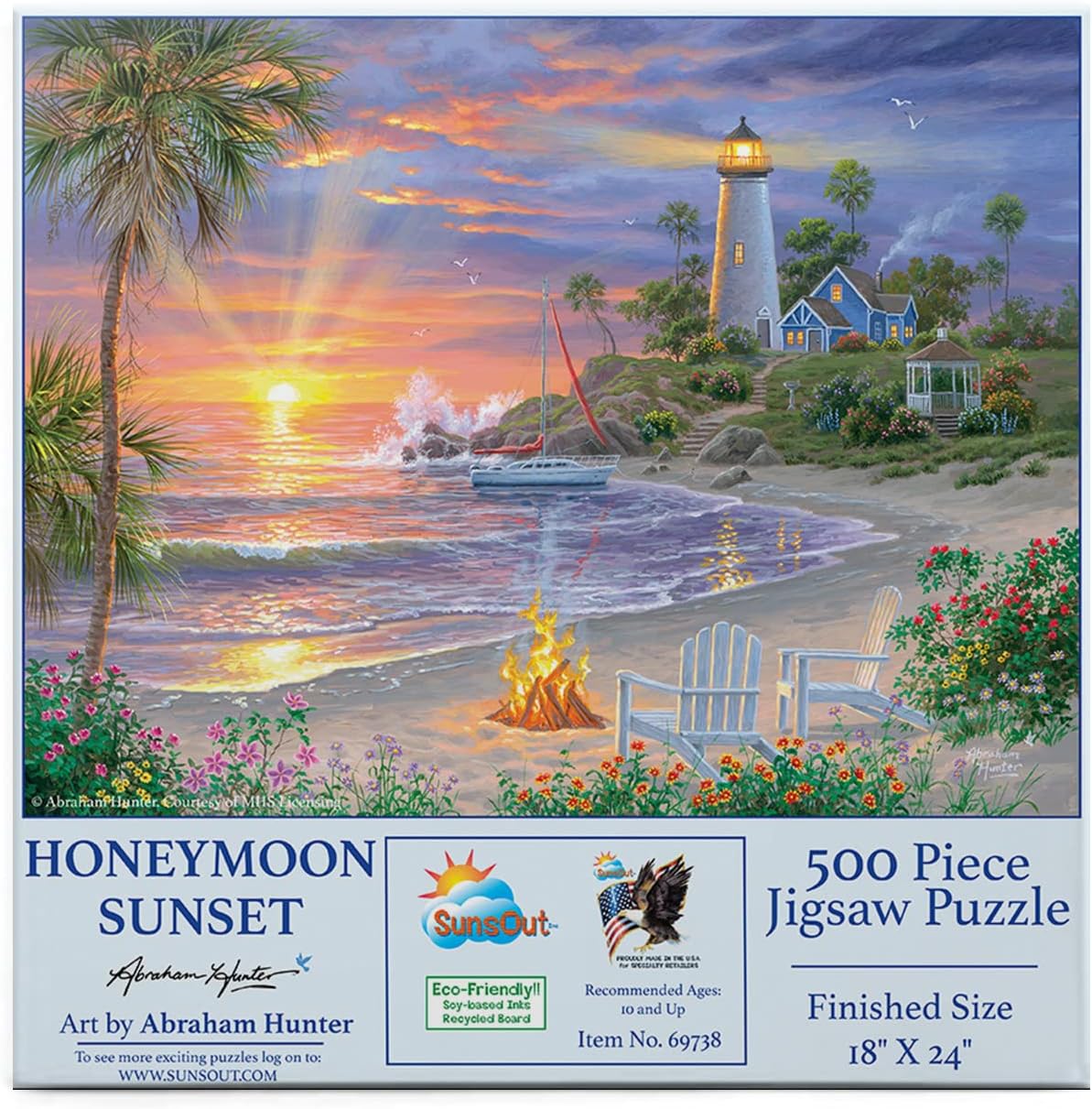 SUNSOUT INC - Honeymoon Sunset - 500 pc Jigsaw Puzzle by Artist: Abraham Hunter - Finished Size 18" x 24" - MPN# 69738