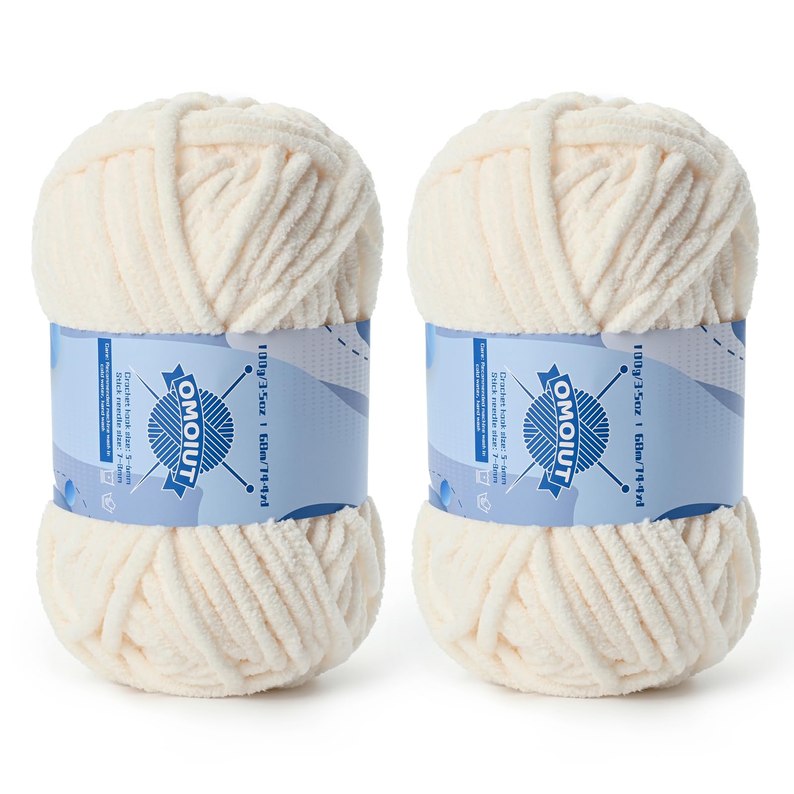 2 Pack Chunky Chenille Yarn for Crocheting, Baby Yarn for Crocheting Soft Blankets, Bulky Yarns for Crochet Amigurumi, 200g (148.7yds) Fluffy Velvet Yarns for Hand Knitting (2 Light Beige)