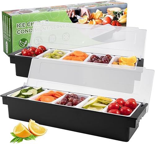 Vista 32 de Bandeja dispensadora de frutas, verduras y condimentos con tapa, estación de decoración para barmanes y servir tacos (1, 5 compartimentos)
