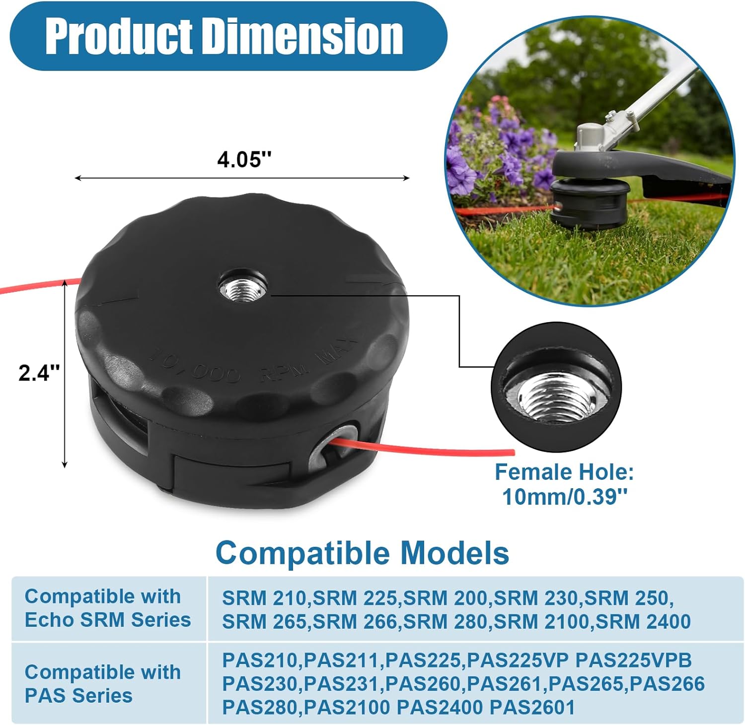 5 Pack String Trimmer Head SRM-225 for Echo Speed Feed 400 SRM-230 SRM225 SRM-210 SRM2100 Echo Weed Eater PAS210 PAS211 PAS225 PAS230 PAS260 Shindaiwa T195S T220 T222 T230 T231 Straight Shaft Trimmer
