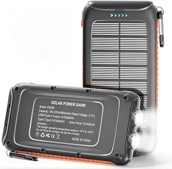 Solar Charger Power Bank 49800mAh, Portable Solar Phone Charger with 2 USB-A & USB-C Ports, 15W Fast Charging for iPhone, Samsung and More, Dual Flashlightfor Camping, Travel & Emergency Backup