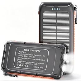 Solar Charger Power Bank 49800mAh, Portable Solar Phone Charger with 2 USB-A & USB-C Ports, 15W Fast Charging for iPhone, Samsung and More, Dual Flashlights for Camping, Travel & Emergency Backup