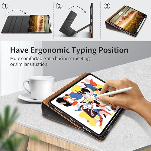 Miniatura 14 de H HOLIMET Funda para iPad Pro 12.9 2022 6ª/5ª/4ª/3ª generación con soporte para lápices, bolsillo, soporte tipo folio, tapa trasera de TPU suave, a