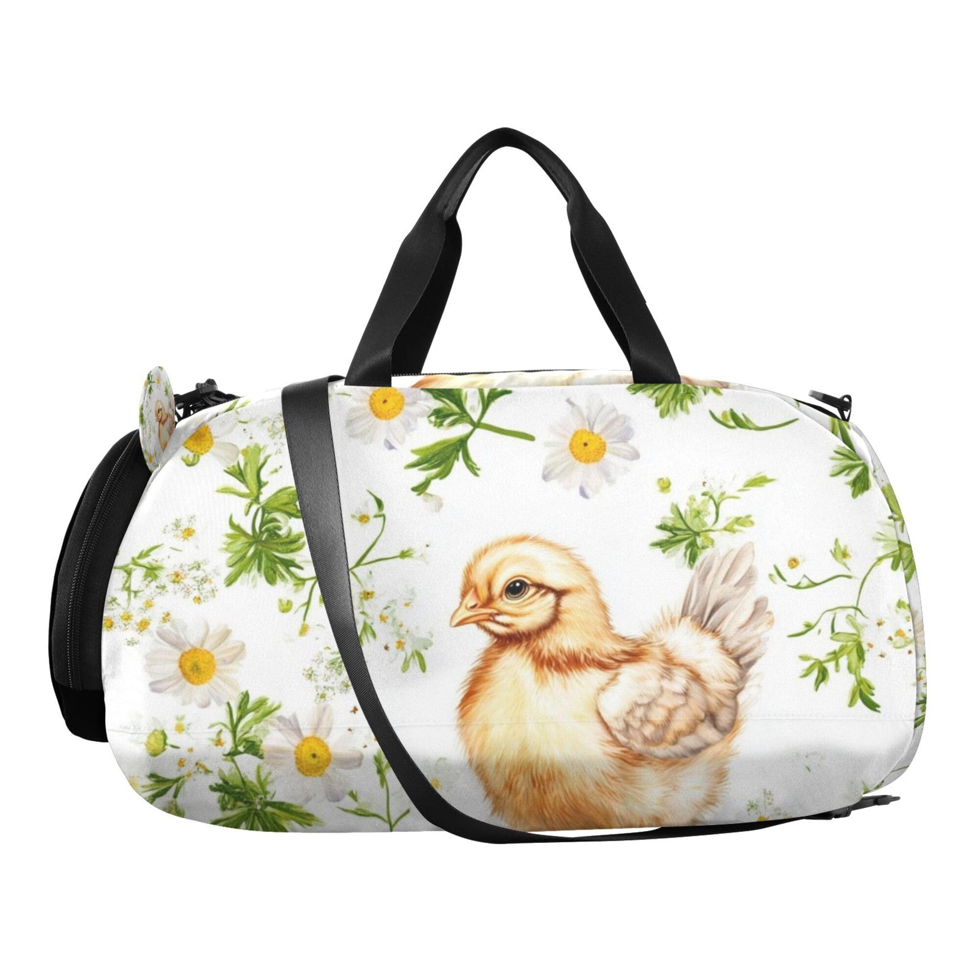 Glaphy Small Chicken Flowers Duffle Bag for Toddler Boys Girls, Gym Sports Bag with Shoe Compartments, Kids Travel Overnight Weekender Shoulder Bag