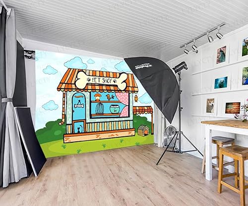 Miniatura 3 de Telón de fondo de tienda de dibujos animados de 7x5 pies para tienda de mascotas, fiesta de cachorros, fondo de cumpleaños, pancarta para colgar en