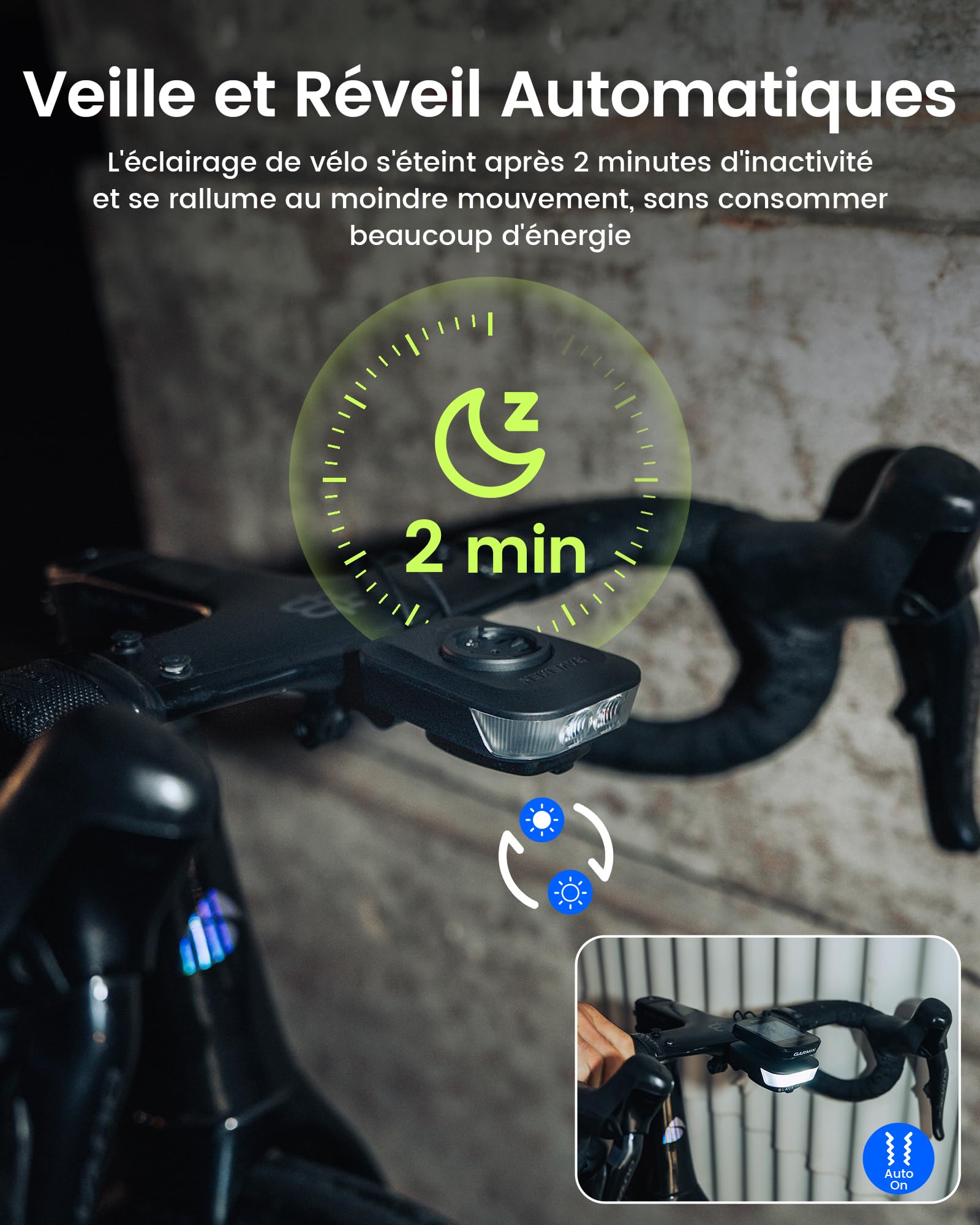 RAVEMEN FR500 500 Lumens Phare avant pour vélo, compatible avec Garmin/Wahoo Cycloordinateur, jour et nuit visible, 6 modes pour vélo sur route et urbain IPX6