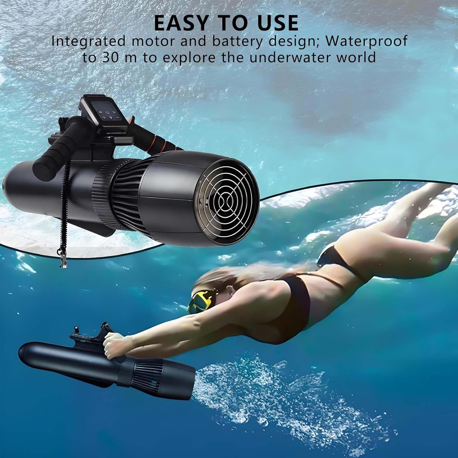 30 m Diving Snorkeling Sea Scooter,7km/h,500 w Electric Underwater Swimming Booster,9 Speed Adjustment,10000mAh