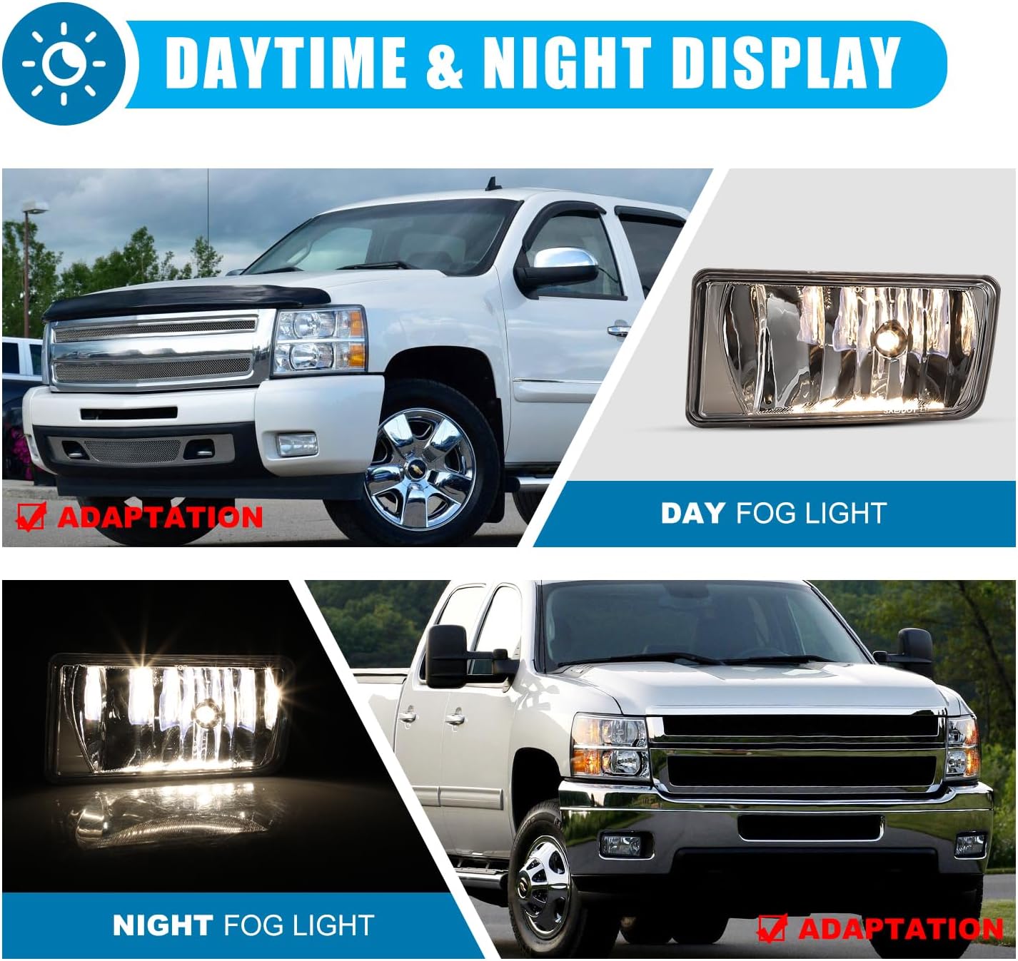 CPW OEM Fog Lights Fit For [2007-2015 Chevy Silverado1500/Tahoe],[2007-2014 Silverado 2500/3500]&[2007-2015 Suburban1500/2500] Fog Lamps For [2007-2013 Chevy Avalanche] w/Halogen Bulbs (Black/Clear)