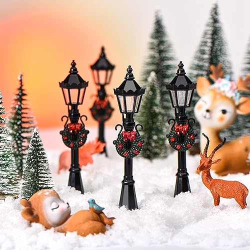 Miniatura 4 de Honoson Accesorios de aldea de Navidad, modelos de luz de calle, mini lámpara en miniatura, casa de muñecas, lámpara de calle pequeña, edad superior