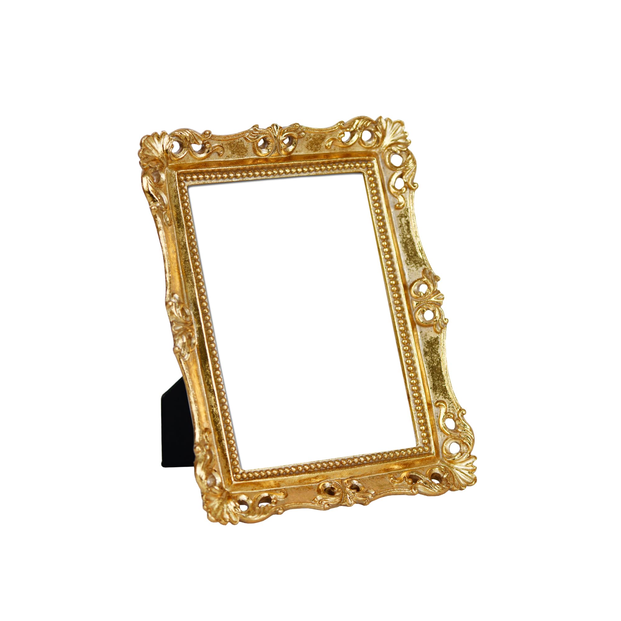 Funerom Vintage Decorative Mirror, Wall Mounted & Tabletop Makeup Mirror (Antique Gold, 8.8 x 6.8 inch)