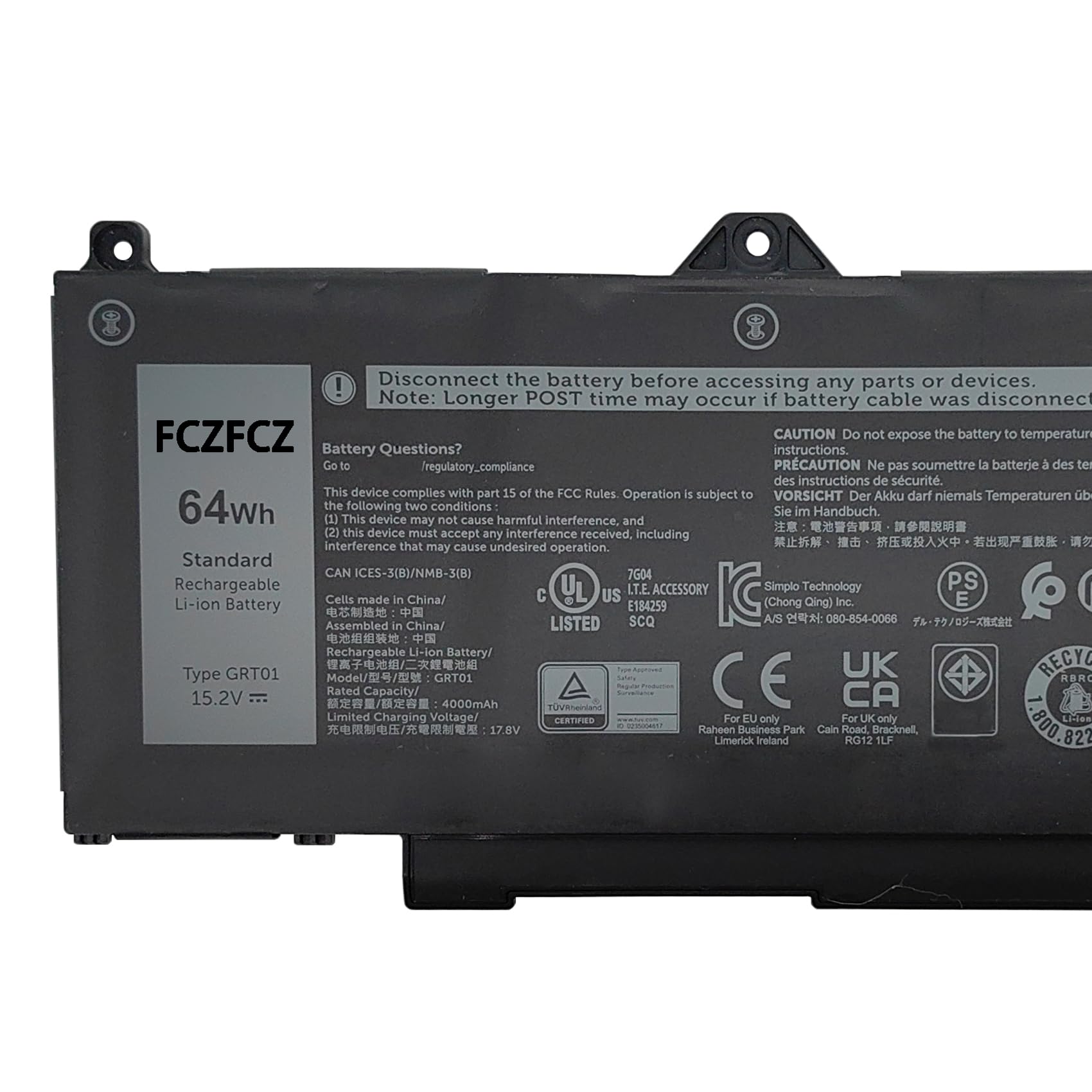 Amazon.com: FCZFCZ GRT01 Battery 64Wh 4000mAh Replacement for Dell