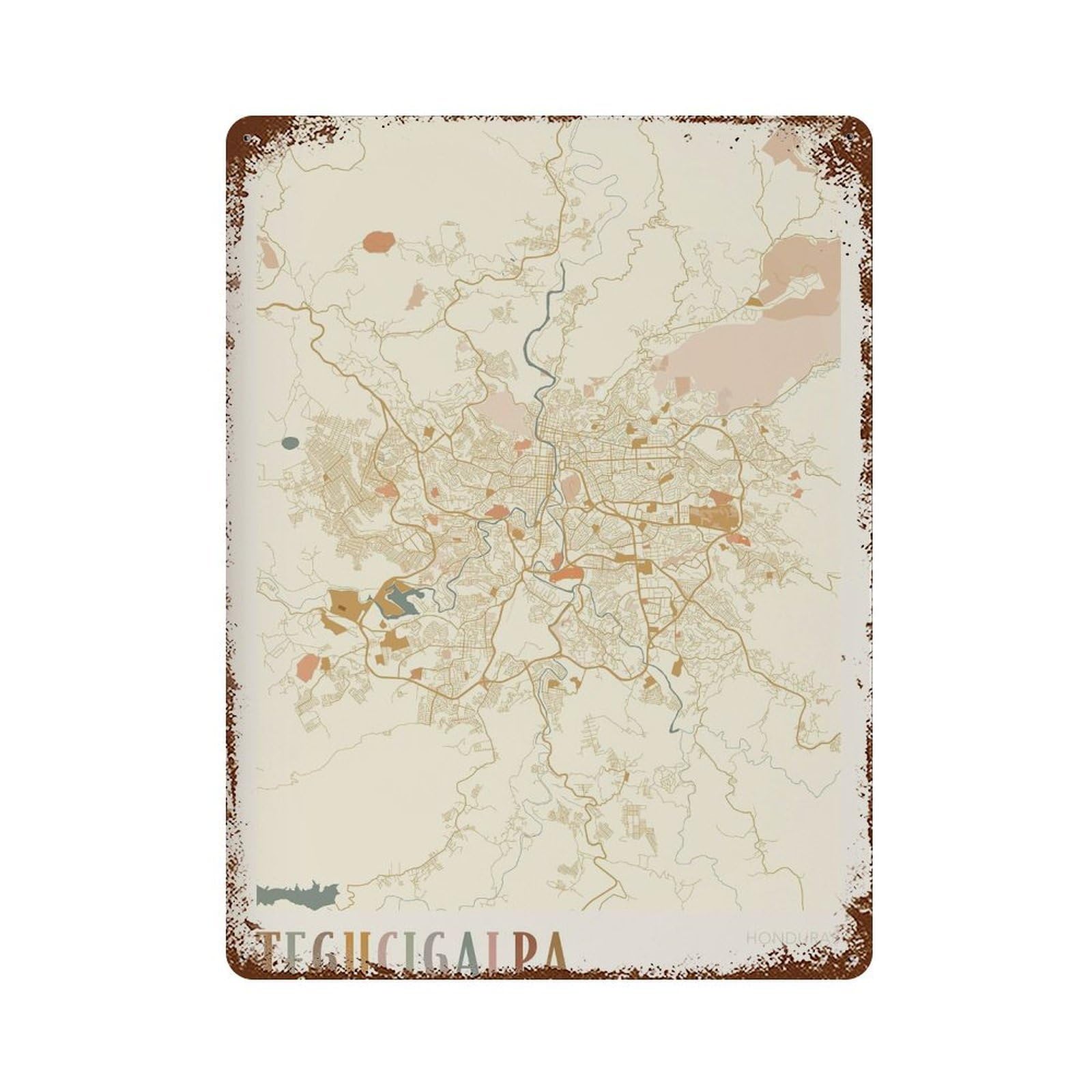 xiaoxiaoshen Tegucigalpa Map Honduras Travel Gift Boho Wall Decor Art Metal Tin Poster Modern Home Decor Art Home Bar Shop Decorations Vintage Sign 40x30cm