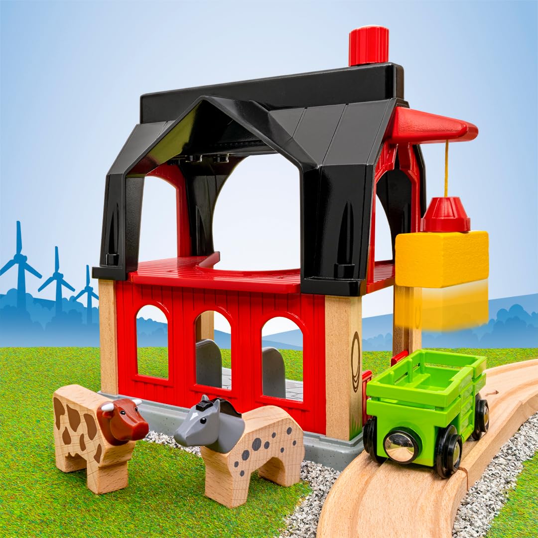 BRIO 36012 Tierscheune mit Heuwaggon - Zubehör zum Zugset für Kinder ab 3 Jahren