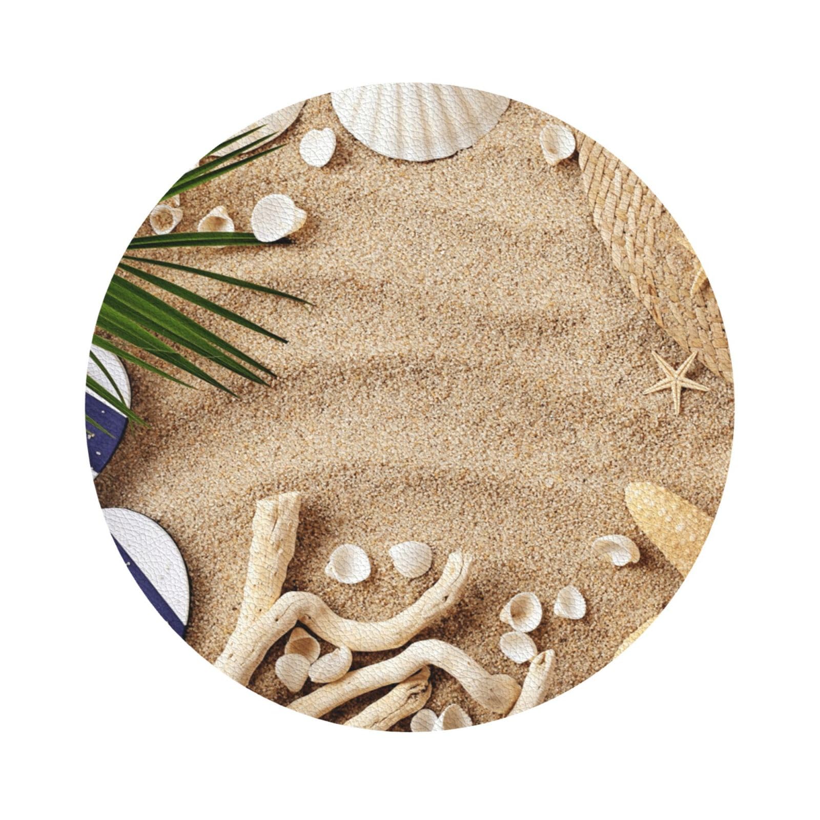 Sand Beach Palm Tree PU Leather Coasters Set of 6 Round Drink Coasters