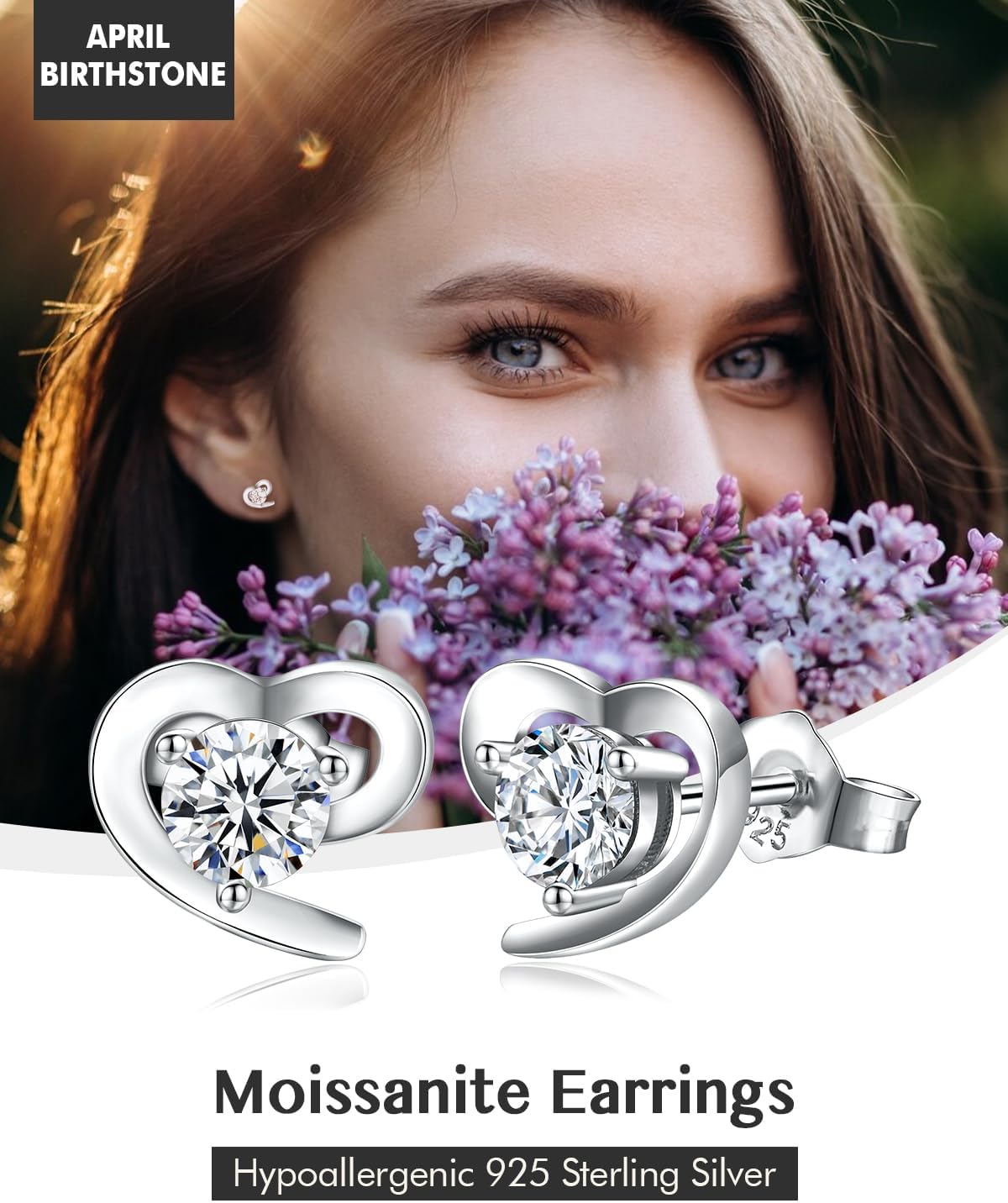 DAYBYDAY Dainty Heart Earrings for Women Hypoallergenic 925 Sterling Silver Moissanite/Ruby/Sapphire/Emerald/Aquamarine Heart Stud Earrings - Image 2