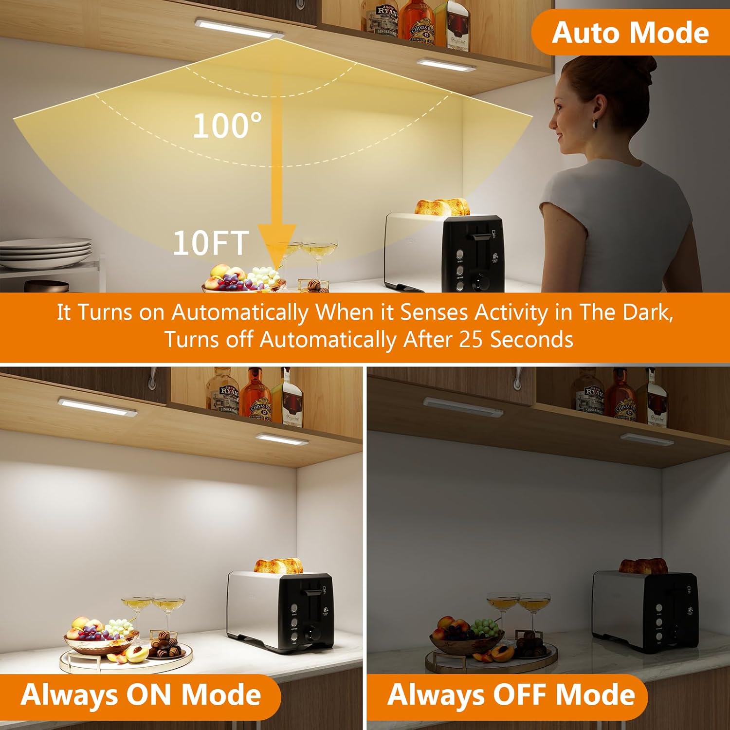 Dawnrise Under Cabinet Lights, 7.8 inch Motion Sensor Closet Light Indoor with Hook, Rechargeable Portable Lighting for Kitchen, Wardrobe, Closet, Bedroom, Cabinet, Storage Room, Utility Room (6000K)