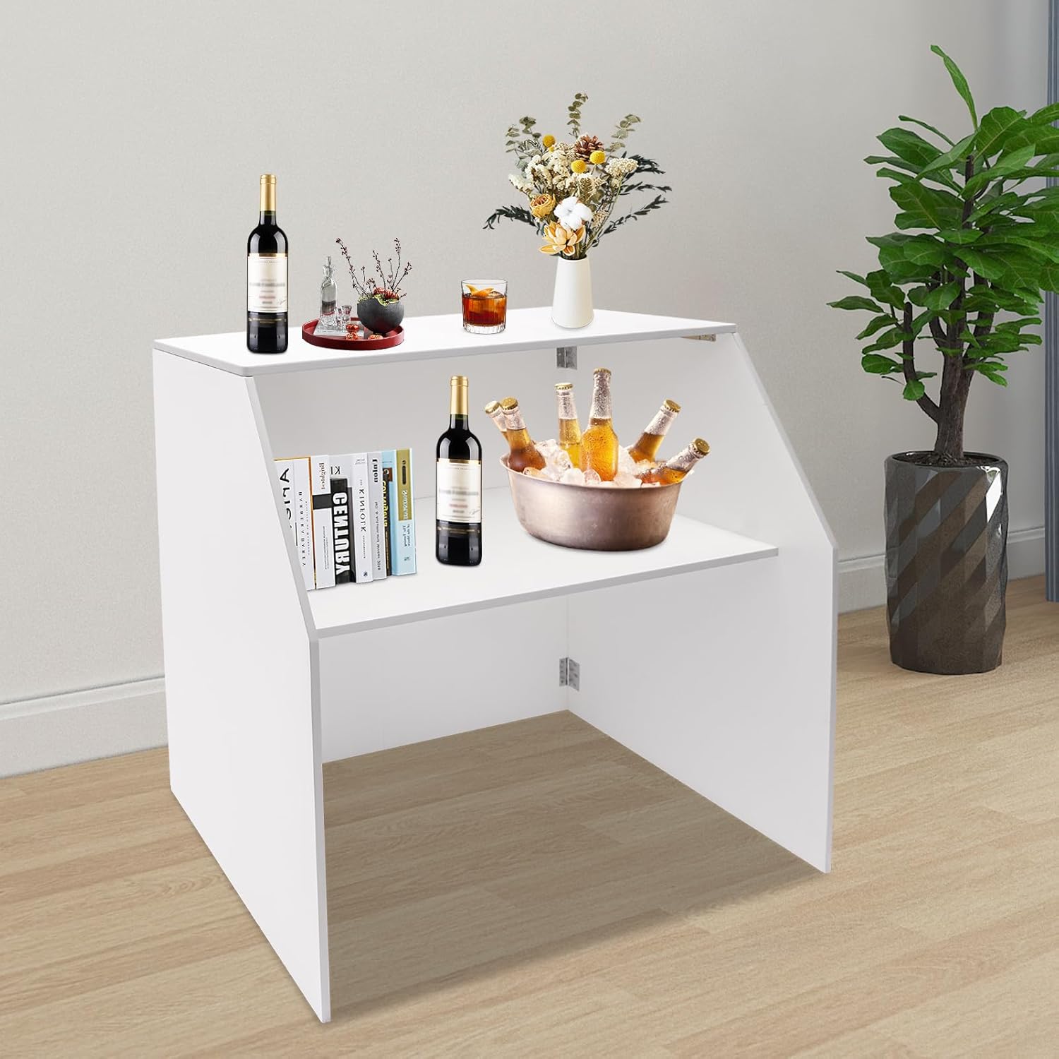 Folding Portable Event Bar with Top and Middle Shelves, Mobile Laminate Foldable Bar for Parties and Events - Bars Table for Easy Setup