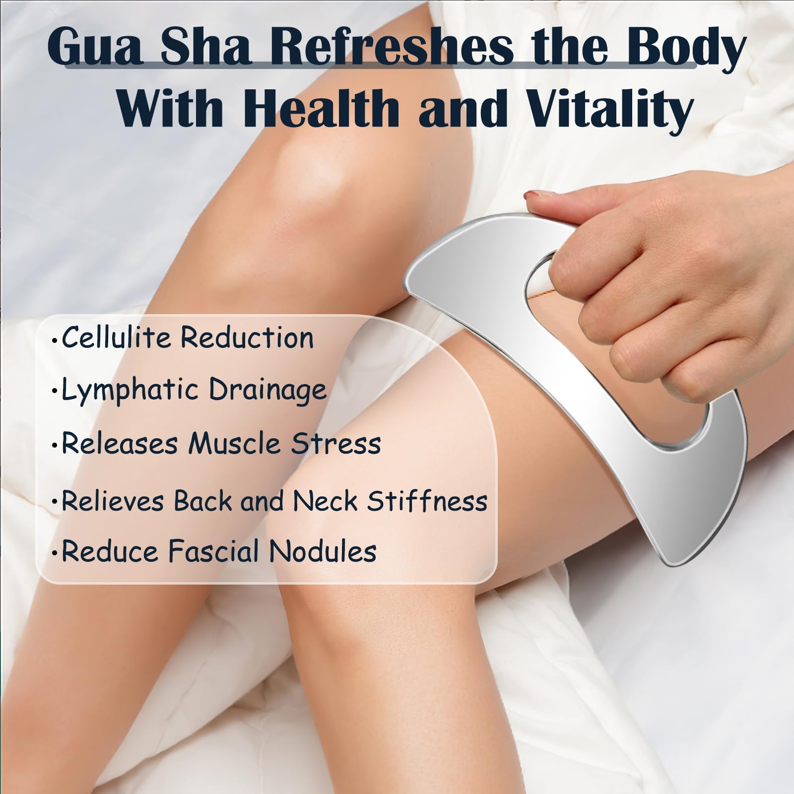 Edelstahl Körper Gua Sha Massagegerät, Großer Guasha Schaber mit Griff, Lymphdrainage Massage für Beine, Rücken, Gesicht, Nacken, Muskelentspannung & Schmerzlinderung, Entfernung von Müdigkeit