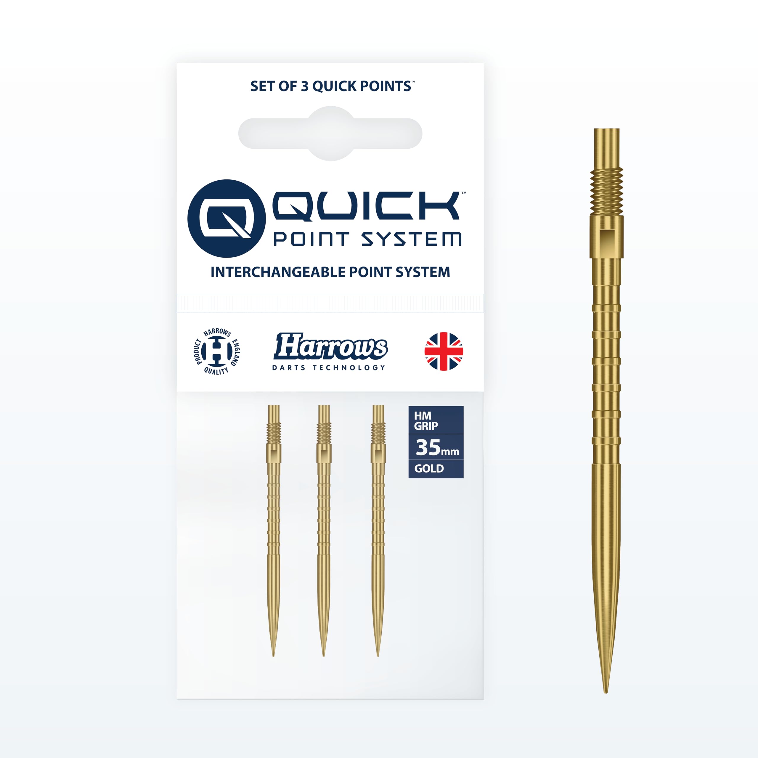 Harrows HM Grip Heavy Metal Quick Points – Ryan Searle Inspired Dart Points with Square-Cut Finger Grip Rings – No-Break Quick Point System for Fast Point Swaps (Gold, 35mm)