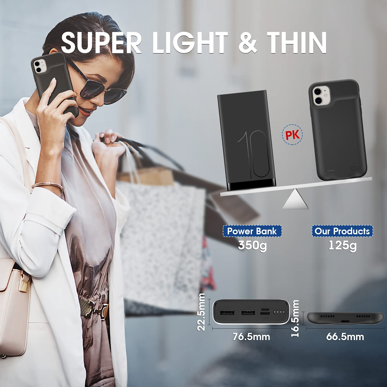 Ekrist Accuhoes voor iPhone 13/13 Pro/14, 7500 mAh Smart Battery Case, reservebatterij oplaadhoes, 2023 nieuwe draagbare telefoonhoes batterij, afneembare powerbank hoes accu case voor iPhone 13/13