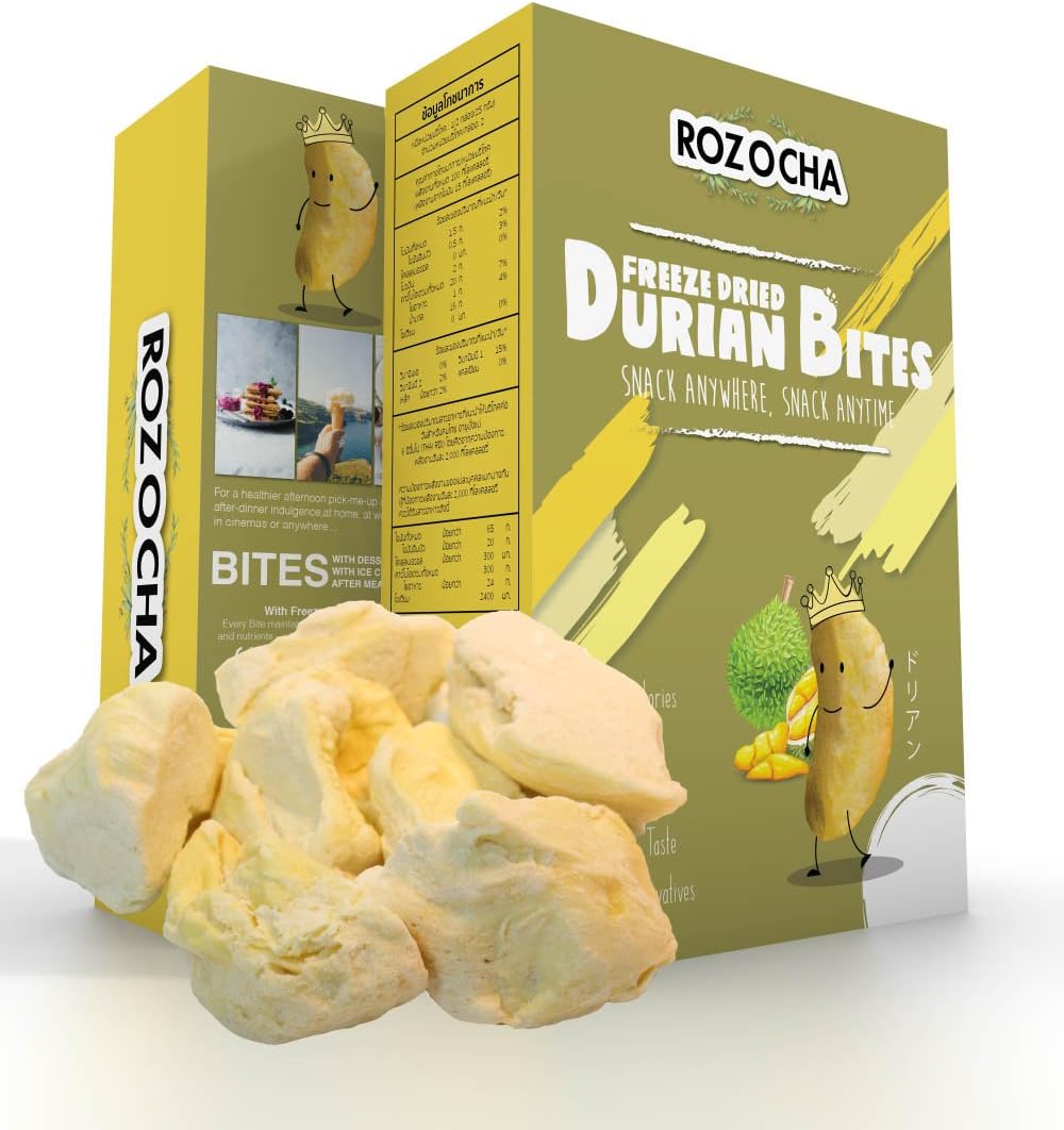 Rozocha Freeze Dried Durian Bites 3.52 Oz (0.88 Oz x 4 Count) Healthy Snack for Kids and all Ages (Made from 100% Real Durian)
