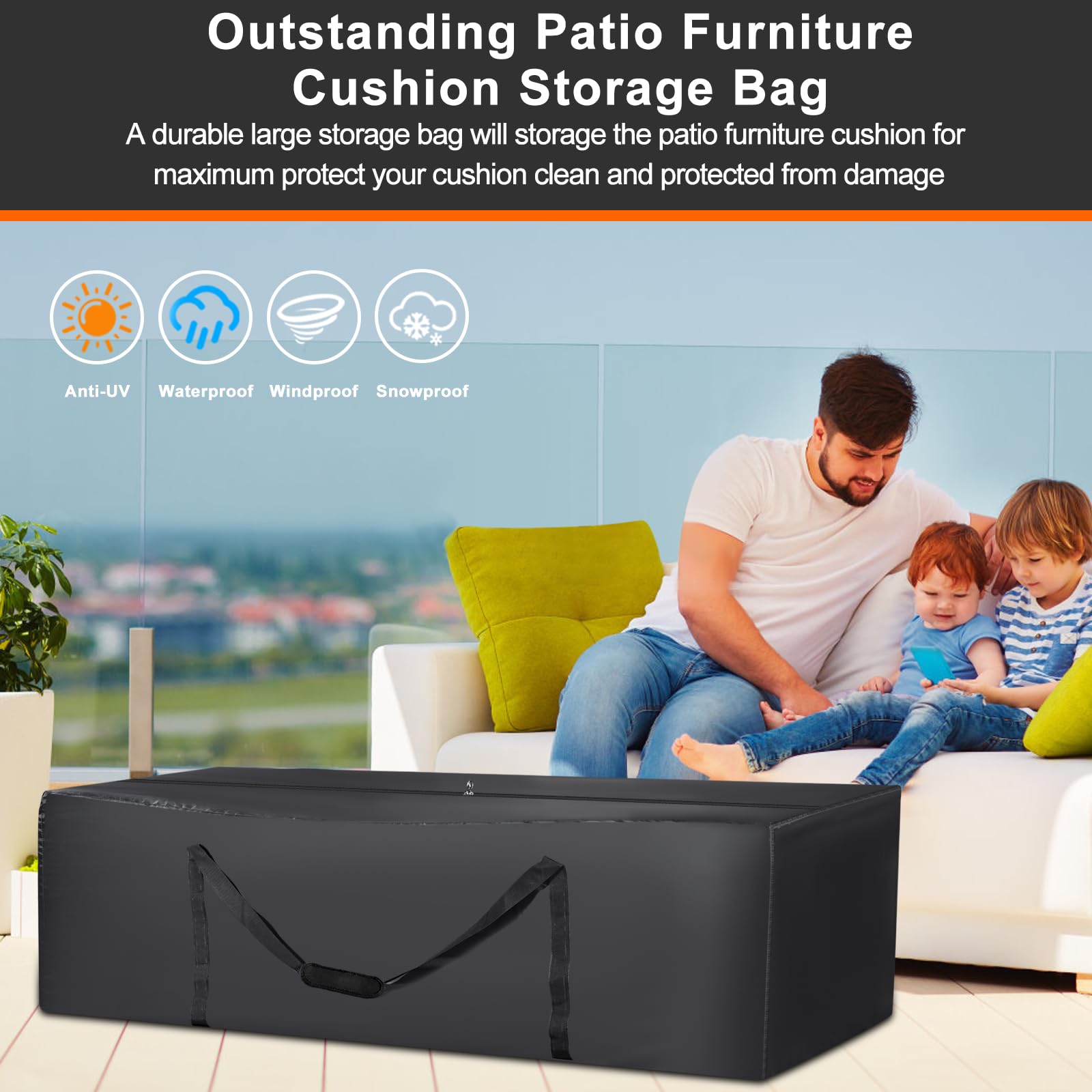Grande borsa portaoggetti per cuscini da patio, resistente, con cerniera 420D, con cerniera e manici, per mobili da patio, cuscini esterni, borse multiuso jumbo, 172 cm di lunghezza x 76 cm di
