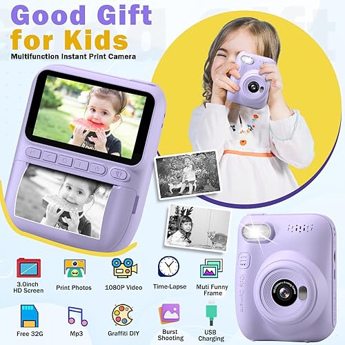 Miniatura 2 de Cámara de impresión instantánea para niños, regalos de Pascua para niñas y niños de 5 a 7 años, cámara de fotos digital para niños con 3 rollos de