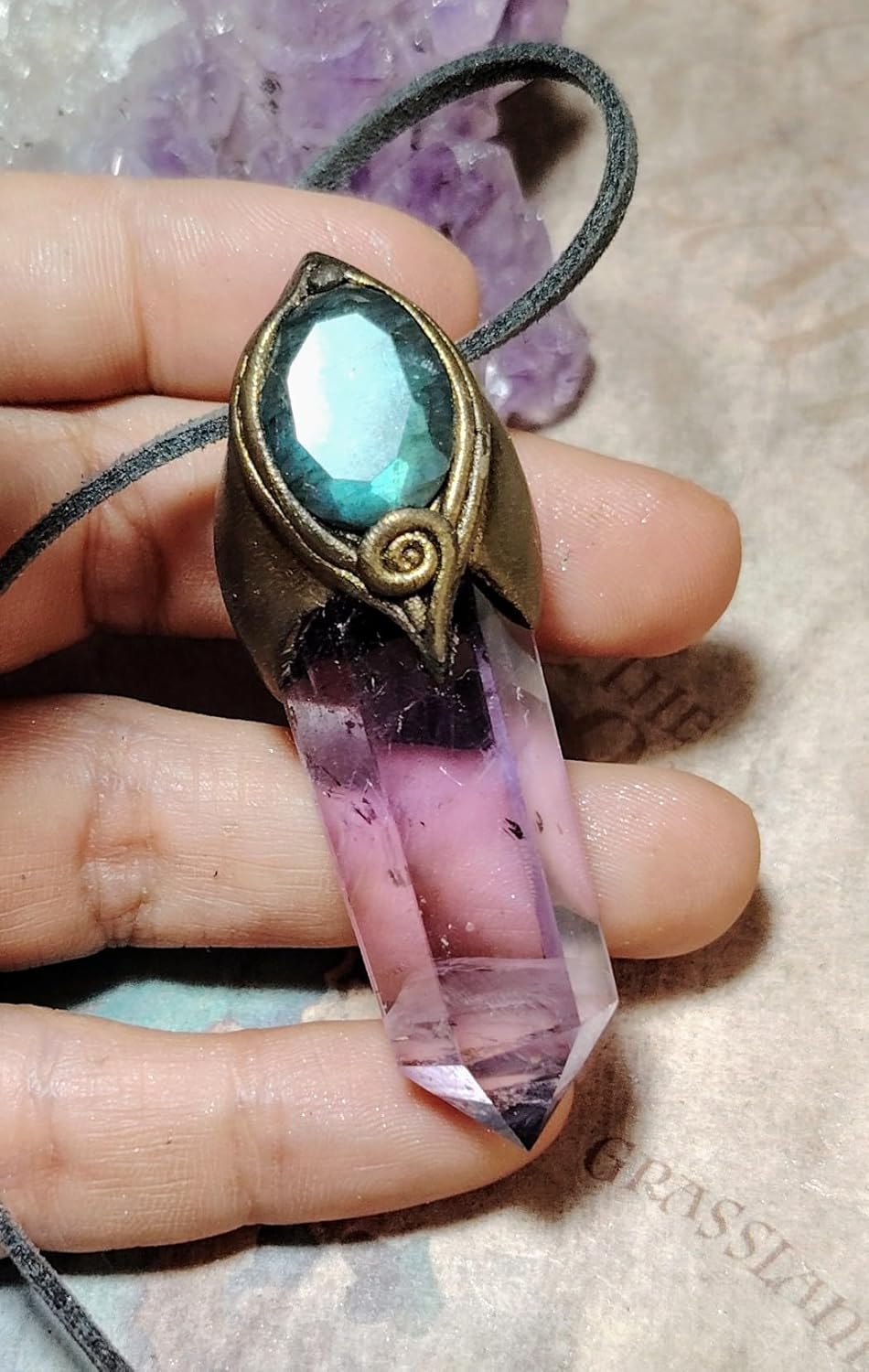| Unity, Ametrine Crystal Necklace | Spiritual Awakening Jewelry | Amethyst, Citrine, Moonstone Labradorite | Genuine Gemstone Oneness Gifts