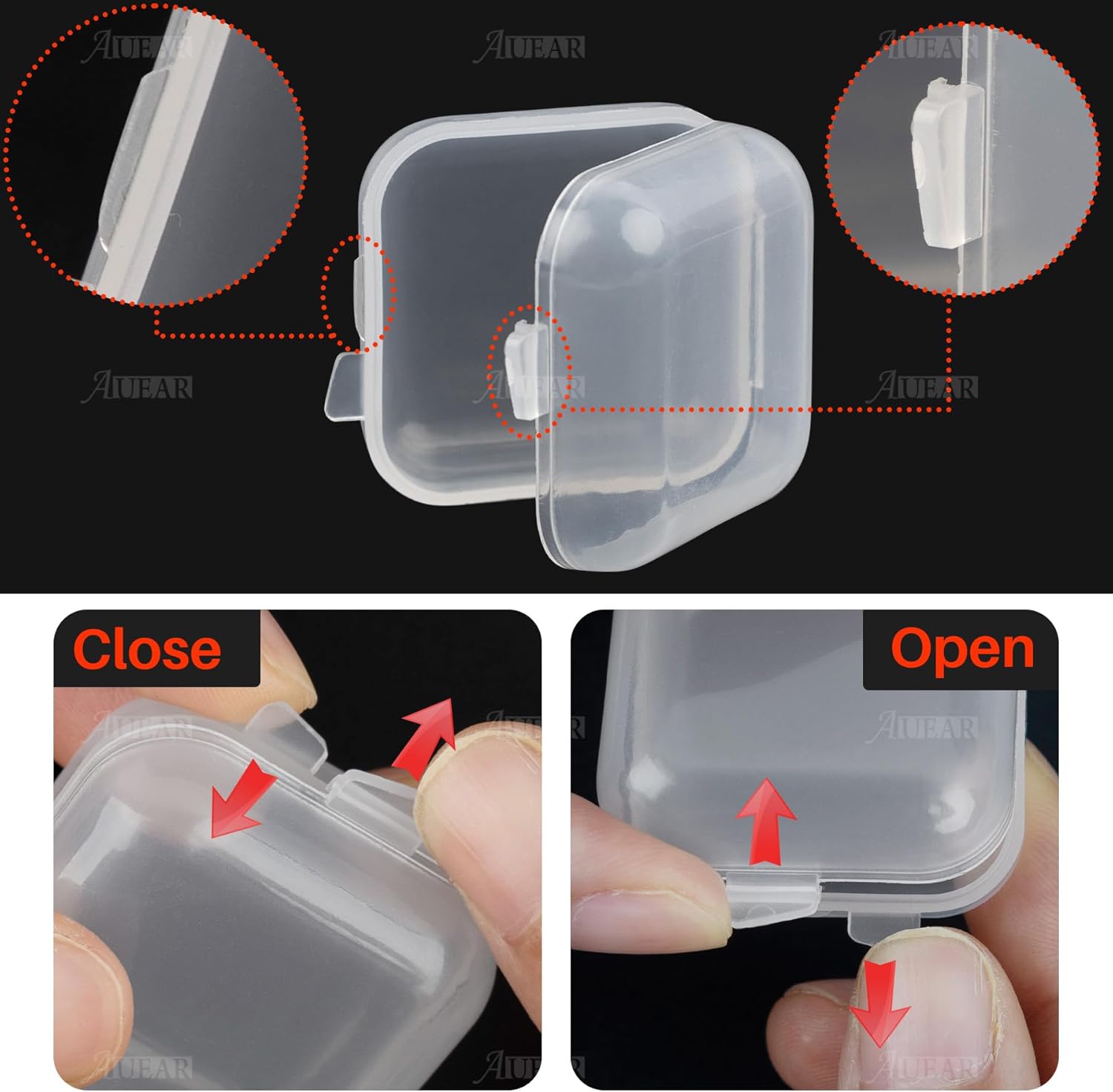 AUEAR, 40 Pack Mini Square Storage Containers Box with Hinged Lid Clear Earplugs Plastic Transparent for Tiny Bead Jewelry - Image 4