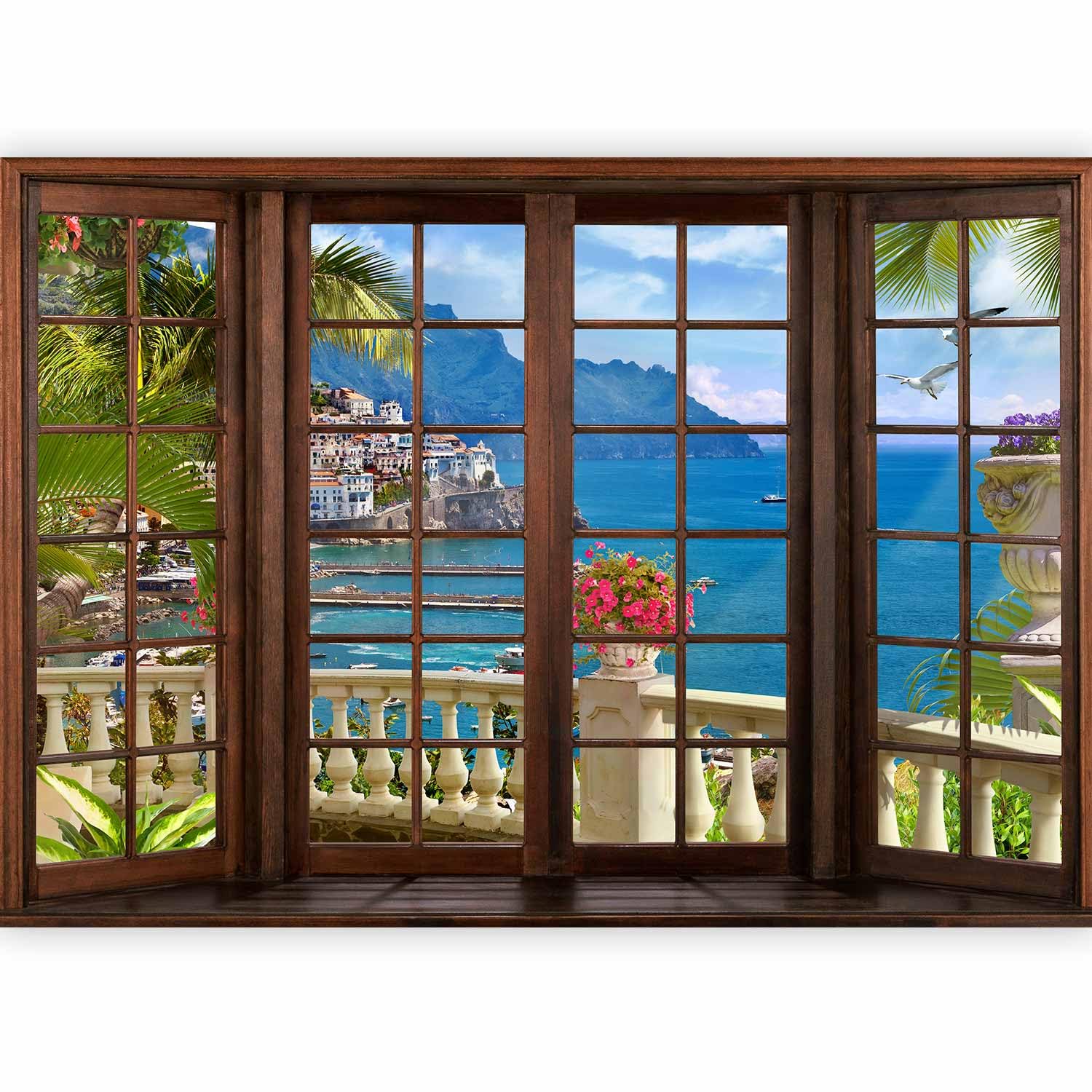 murando Photo Wallpaper 294x210 cm Peel and Stick Self-Adhesive Foil Print Wall Mura Window Landscape sea Nature c-C-0059-a-a โ image 1