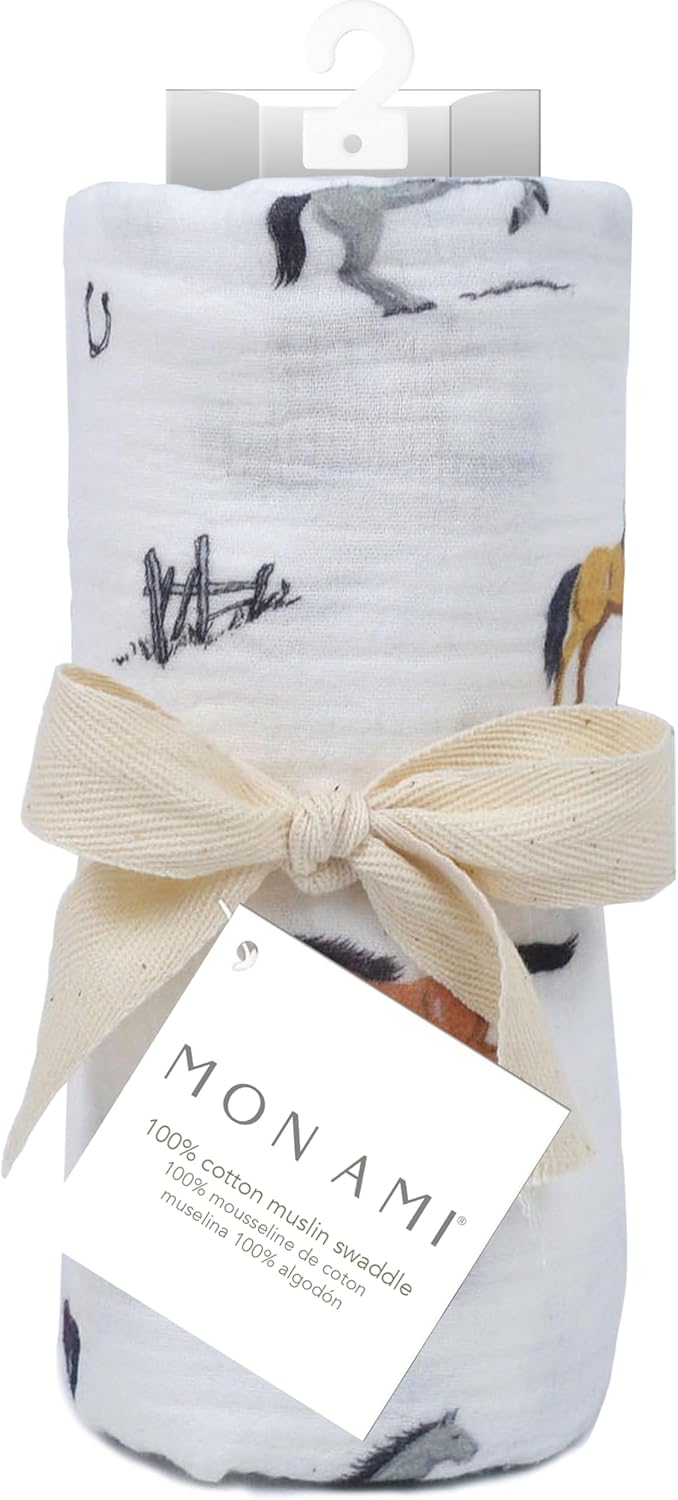 MON AMI Chantilly Muslin Swaddle Blanket | 47-Inch Premium Cotton Baby Blanket for Swaddling, Tummy Time & Travel | Soft, Breathable, Multi-Purpose Baby Essential for Newborns & Infants