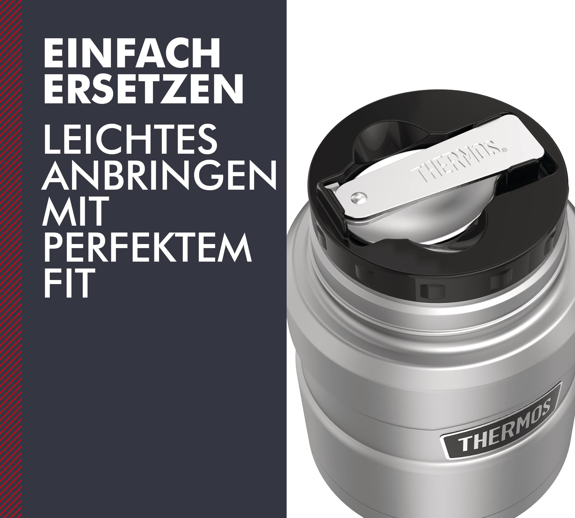 Thermos SPOON INSIDE SCREW stoper, zakrętka do naczynia na żywność Stainless KING, GUARDIAN, oryginalna część zamienna, składana łyżeczka ze stali nierdzewnej, praktycznie schowana w zamknięciu