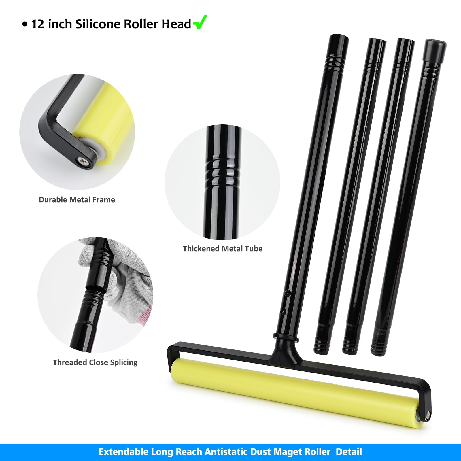 EHDIS Rullo adesivo in silicone per pelucchi, largo 30,5 cm, con manico telescopico estensibile da 40,4 a 1,5 cm, per proteggere lo schermo, pellicola in vetro, strumento di pulizia elettronica