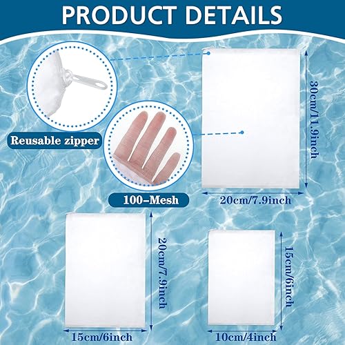 Miniatura 2 de Shappy 15 bolsas de malla de filtro de acuario de 3 tamaños, 150 micrómetros de filtro fino, bolsas con cremallera para biosferas de carbón