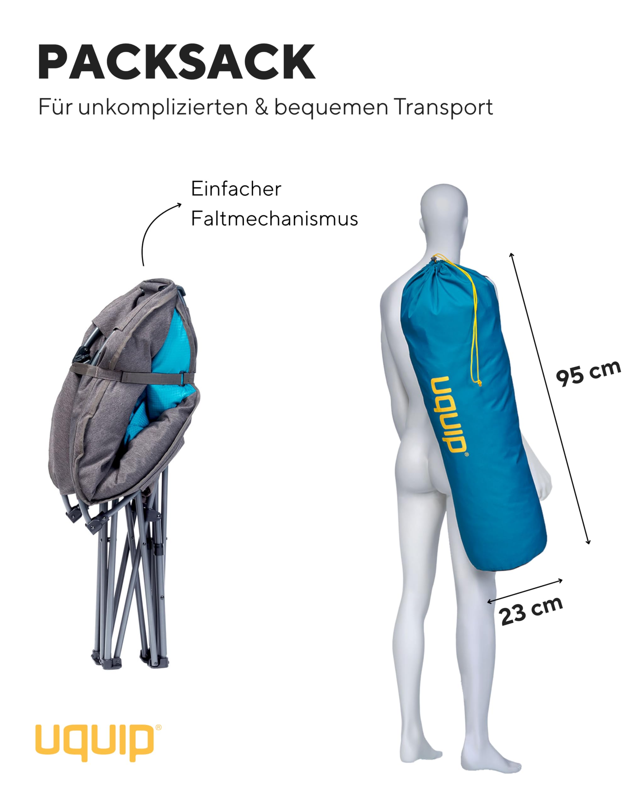 Uquip Cody Faltstuhl I Komfortabler Camping‑ & Outdoor‑Stuhl I Breite Sitzfläche & gepolsterter Rand I Robustes Stahlgestänge & Rip‑Stop Polyester I Breite Füße für sicheren Stand