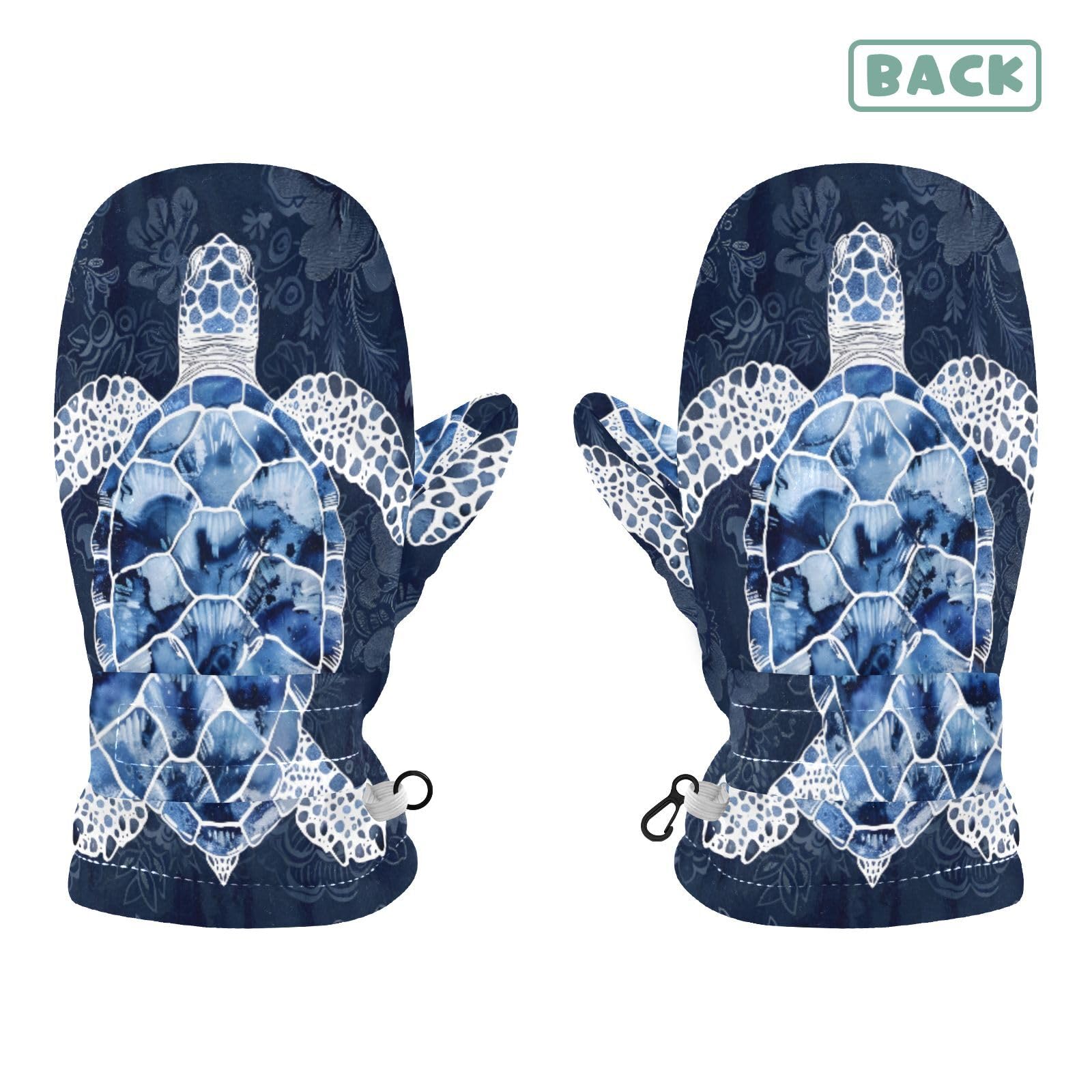 Kid's Winter Gloves Children Warm Gloves Blue White Sea Turtle for Boys Girl Age 4-6 Years