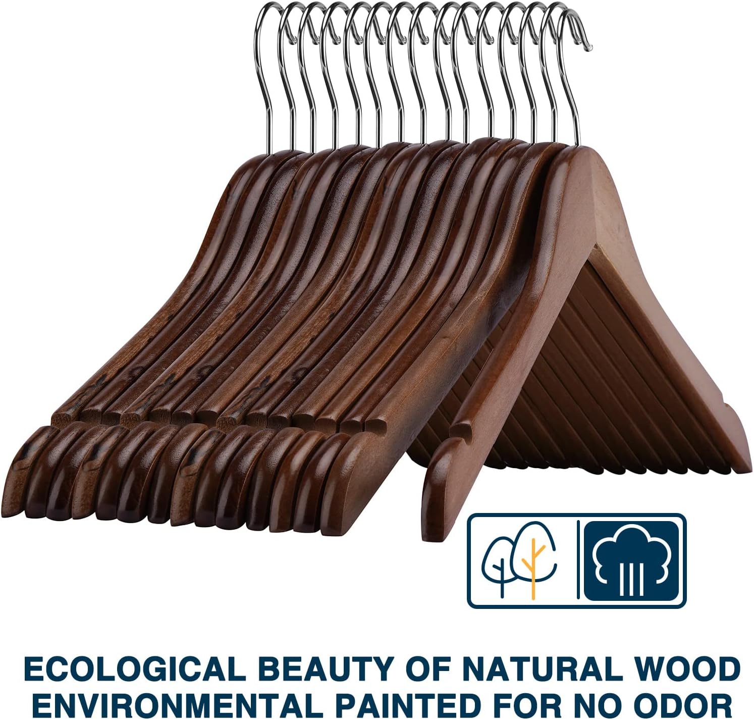 Wooden Hangers 20 Pack - Sturdy Walnut Hangers for Shirts, Coats & Dresses - Ideal for Laundry & Everyday Use - Image 3