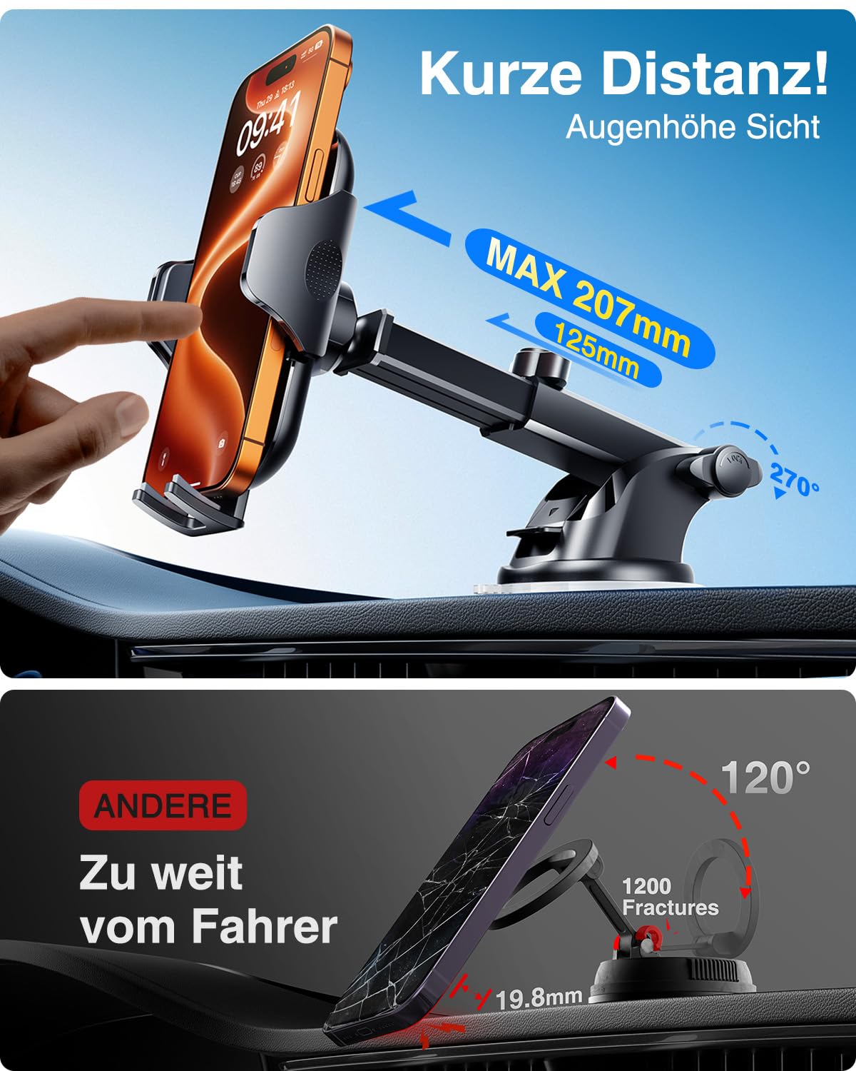 VANMASS 2026【Militär-Klasse】Handyhalterung Auto Upgrade【Stärkste Saugnapf & Lüftungshaken】4 in 1 Handy Halterung Auto 360° Drehbar Handyhalter Auto Armaturenbrett Scheibe Wand für iPhone Samsung usw