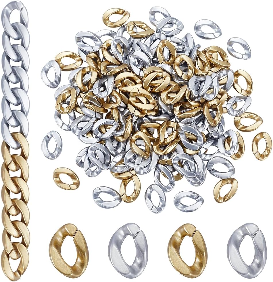 200Pcs 2 Colors Acrylic Linking Rings Opaque Spray Painted Quick Link Connectors 23x16mm for Necklace Eyeglass Chain Curb Chains Phone Decor Bag Chains Jewelry Making DIY Craft