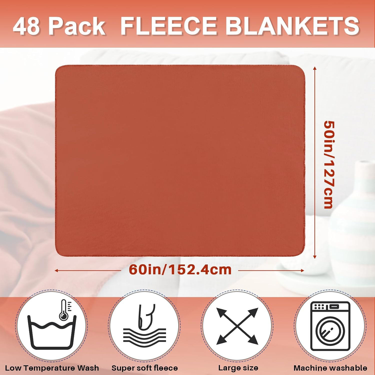 Newwiee 48 Pcs Fleece Throw Blankets Bulk 50'' x 60'' Oeko-tex Standard 100 Certified Spring Outdoor Wedding Guest Blankets Lightweight for Sleepover Donation Lap Pet Sofa Home (Reddish Brown) - Image 2