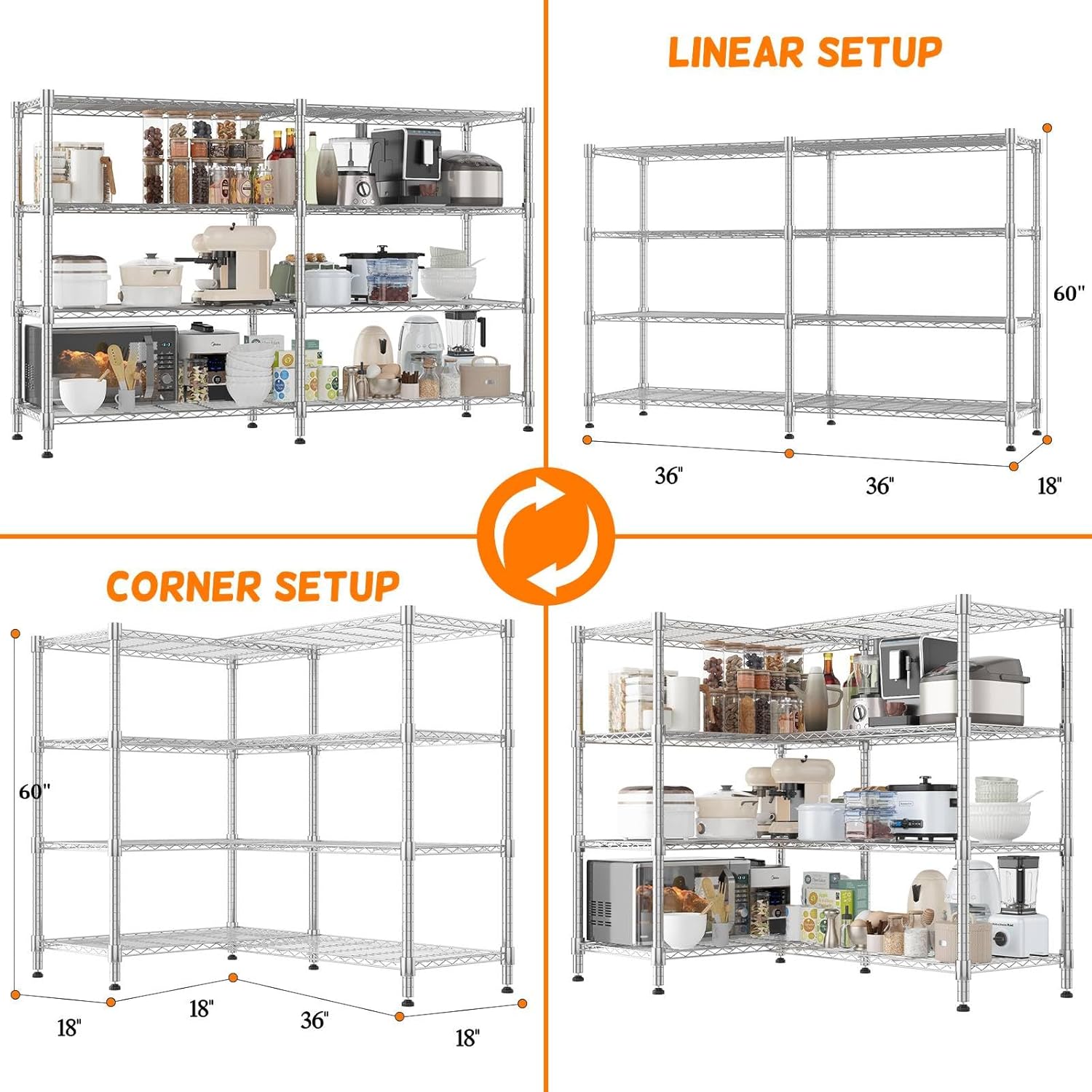Homdox Heavy Duty Storage Shelves, 4 Tier Wire Shelving Unit, Adjustable Metal Shelves for Storage, Garage Rack Pantry Shelves Kitchen Shelving, 18"x72"x60", Silver Gray - Image 3