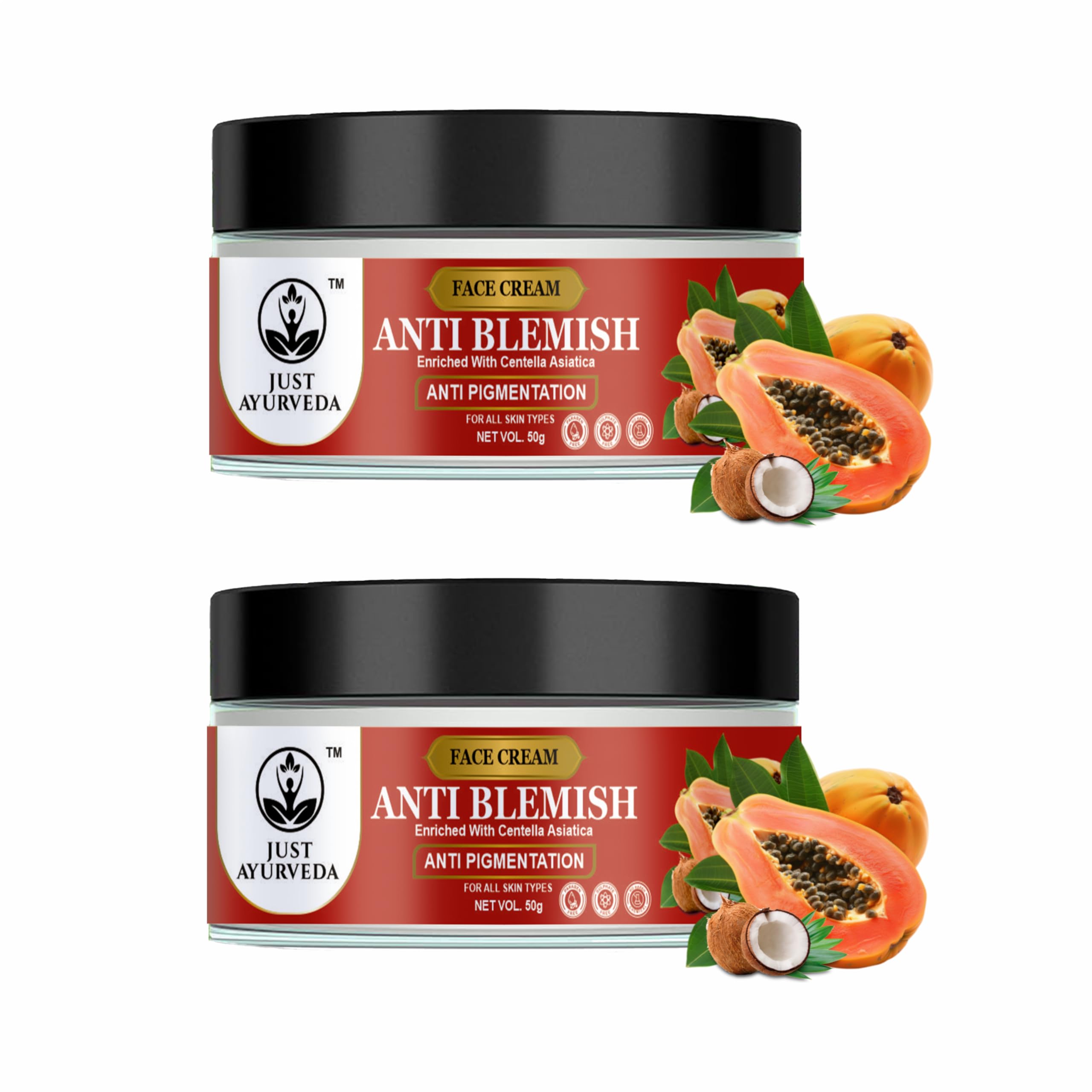 Just Ayurveda Anti Blemish Face Cream with Centella Asiatica, Anti Pigmentation, For All Skin Types, 50g (Pack 2, Pigmentation)