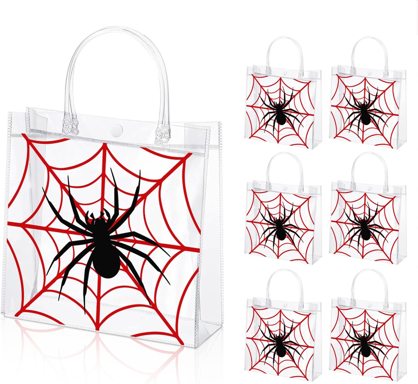 Liobelon 24 Pieces Spider Party Favor Gift Bags Spider Clear PVC Gift Bags with Handles 8 x 8 x 3.2inches Transparent Treat Snack Bag for Birthday Insect Theme Gothic Style Party