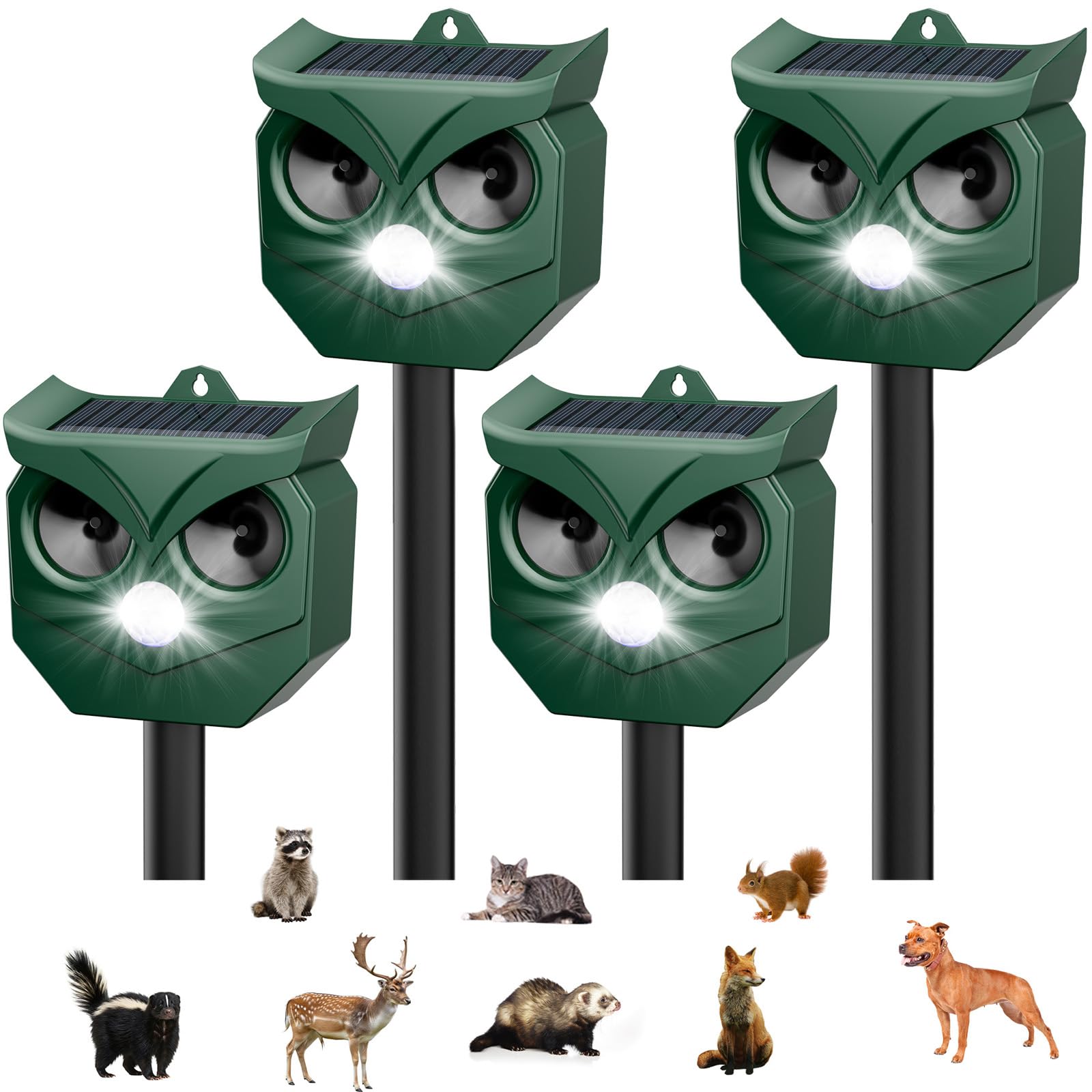 Photo 1 of 4 Pack Ultrasonic Animal Repeller with LED Strobe Lights - Outdoor Solar Powered for Squirrels, Deer, Raccoons, Rabbits, Skunks, Cats, Dogs - Protects Garden, Yard, Lawn, Farm & Crops