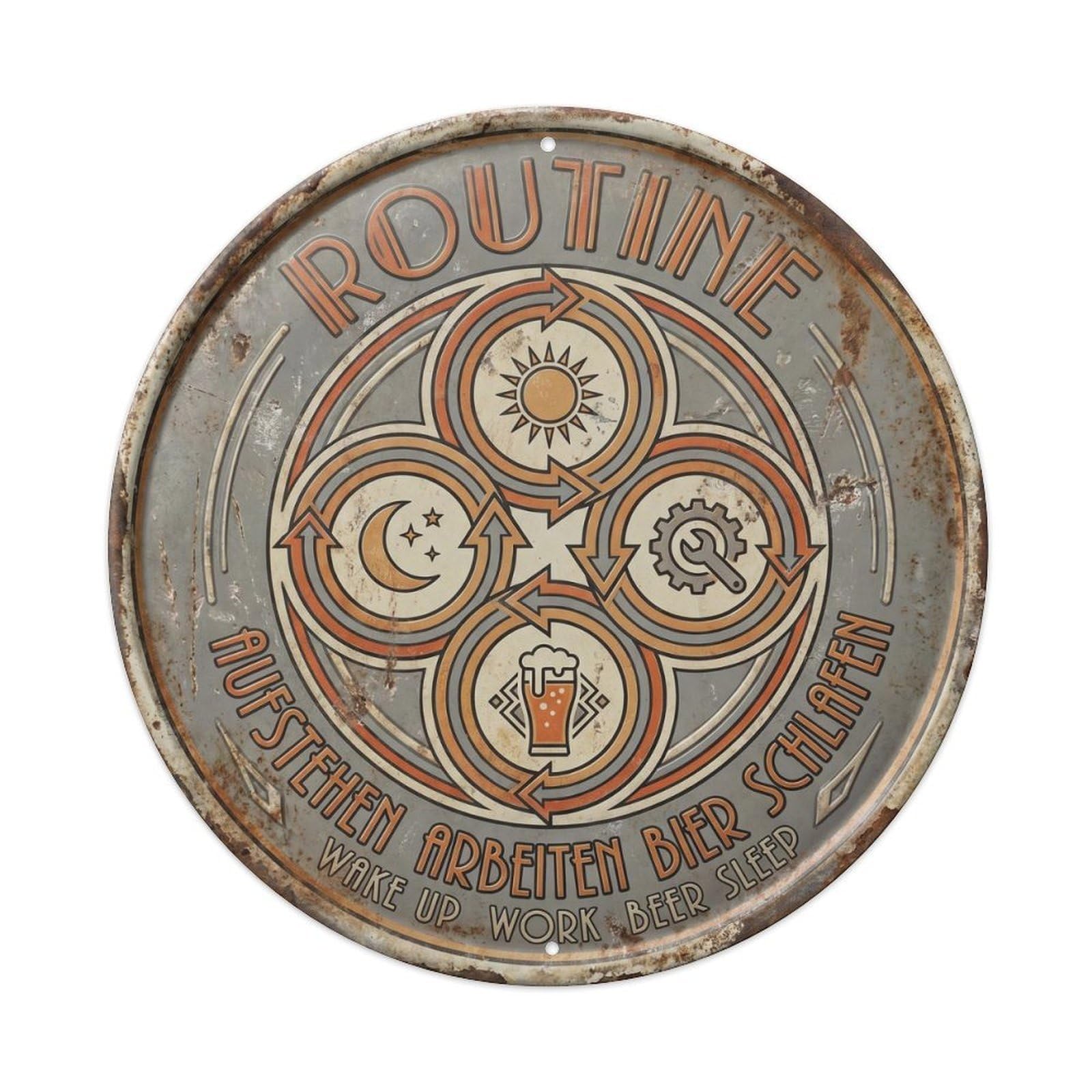 Vintage Bar Style Routine Humorous Office Routine Metal Tin Sign Plaque Wall Decor for Cafe, Club, Garden Round Metal Poster 8x8Inch