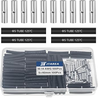 200 Pieces 16-14 AWG Butt Connectors Uninsulated Set with Heat Shrink Tube Non-Insulated Butt Connectors Butt Connectors Crimp Connector 1.5-2.5 mm  Cable Crimp Connection for Automobile Boats