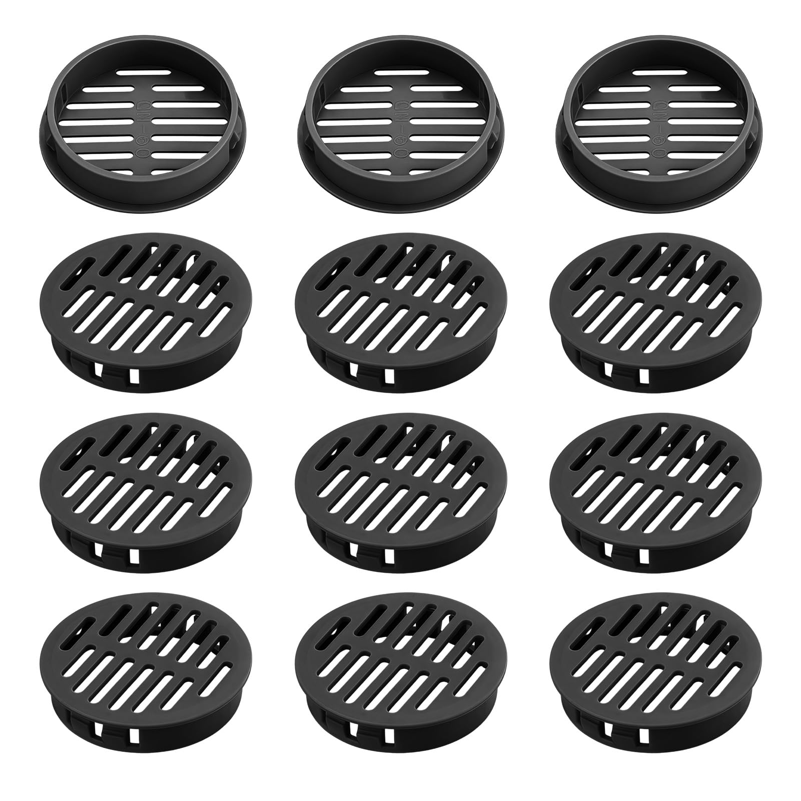 12PCS Round Soffit Vents, 50mm/2" Soffit Vent Cover Plastic, Circular Air Vent Grille Flows Air for Bathroom Home Office Kitchen Cabinet (Black)